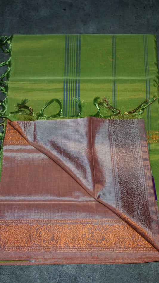 Vazhai Naaru Pattu Saree Vanasingaram Green - Onion Pink