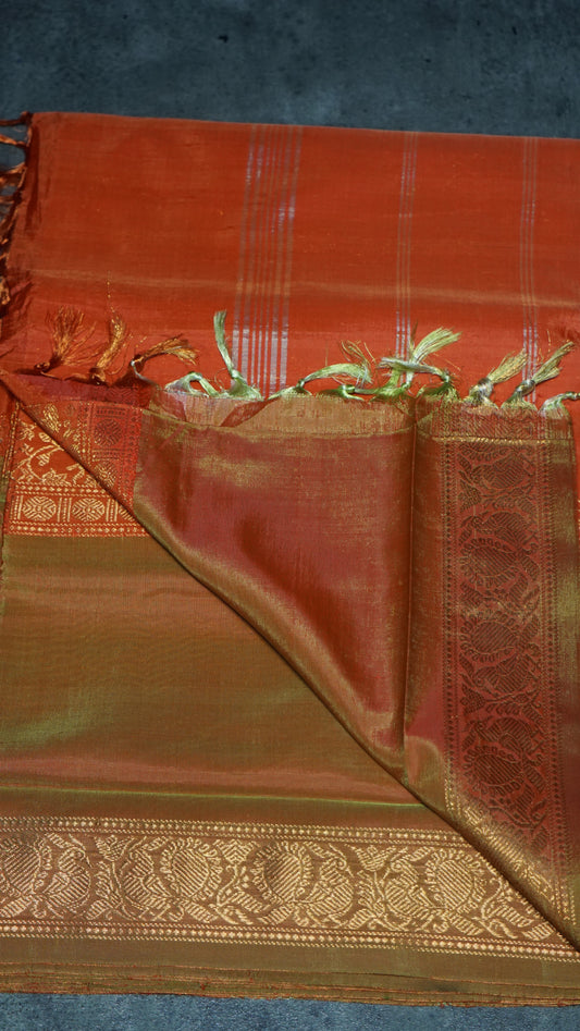 Vazhai Naaru Pattu Saree Vanasingaram Orange Dual