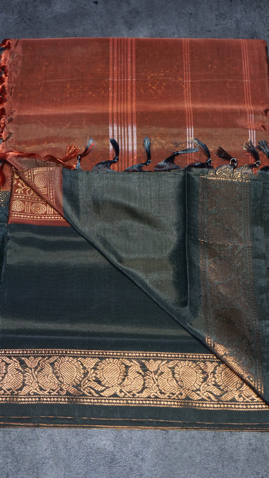 Vazhai Naaru Pattu Saree Vanasingaram Elephant Grey - Orange