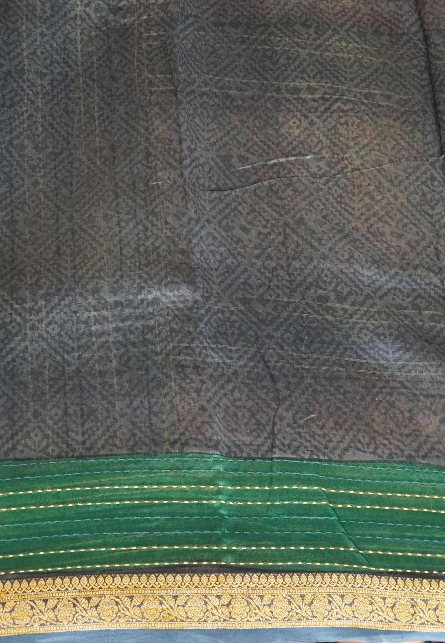 Pure Chanderi Saree-Green with Kantha Work