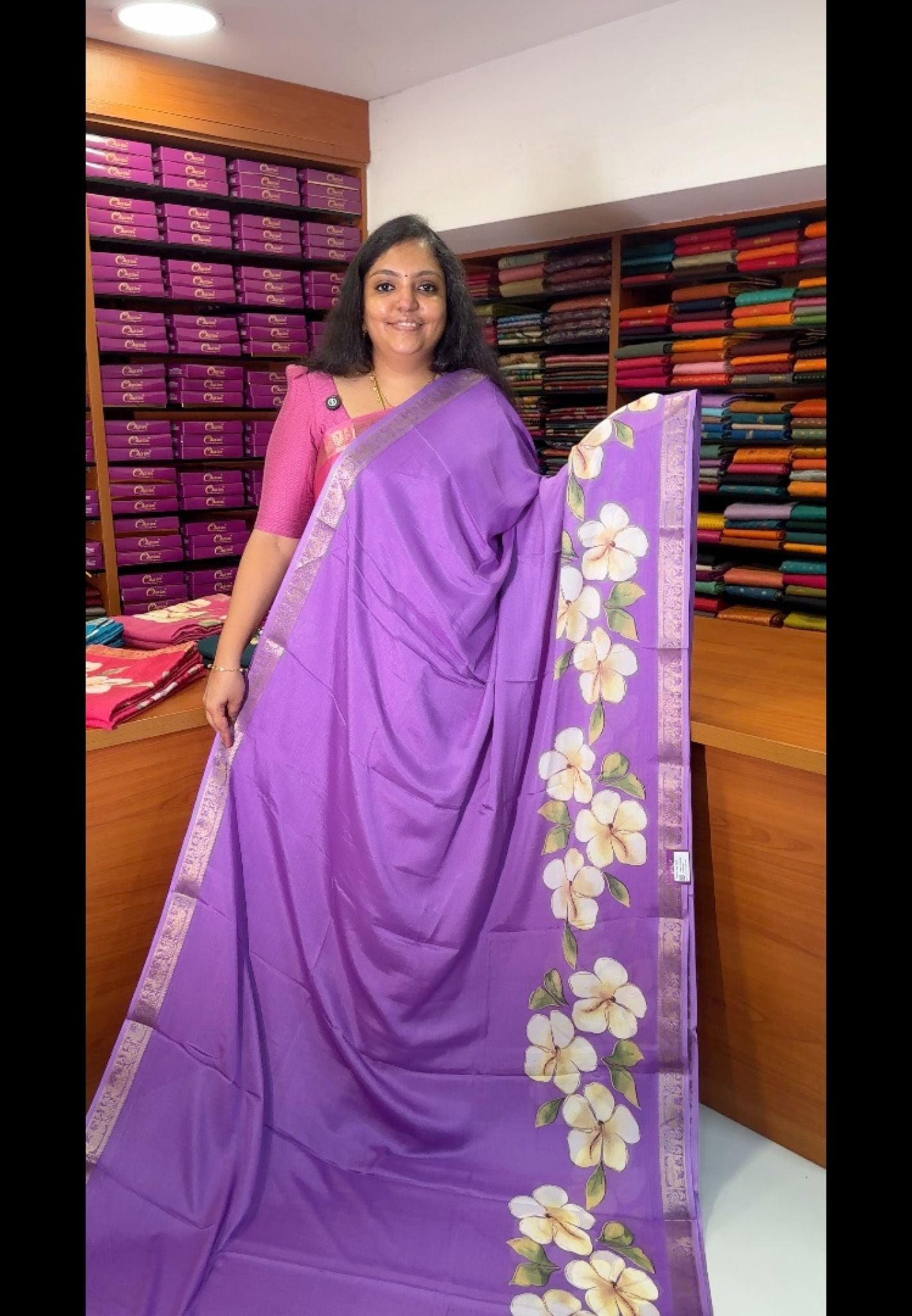 Art Mangalgiri Silk Saree-Light Violet with Floral Print