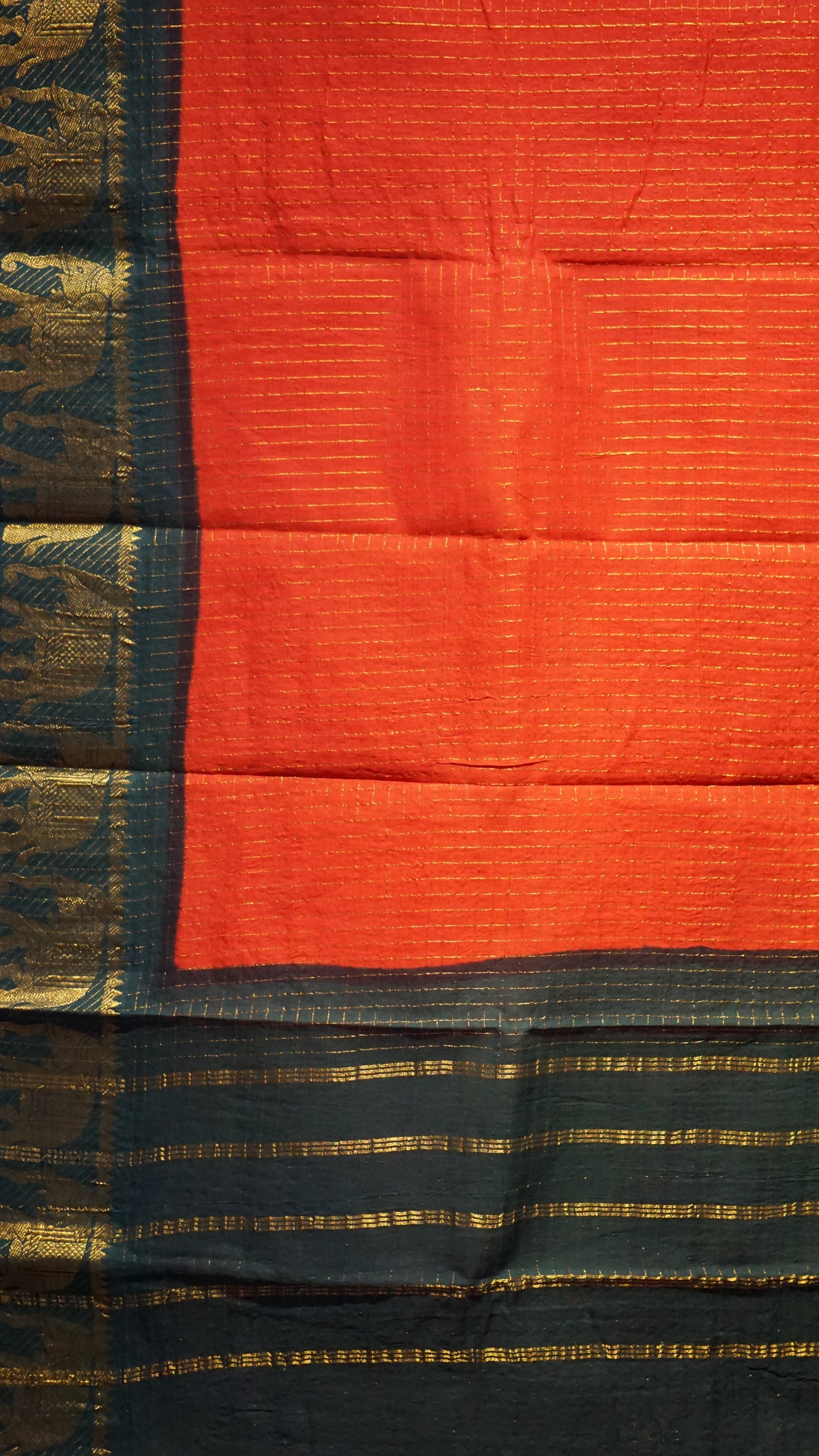 Sungudi Cotton Saree Checks Red - Bottle Green