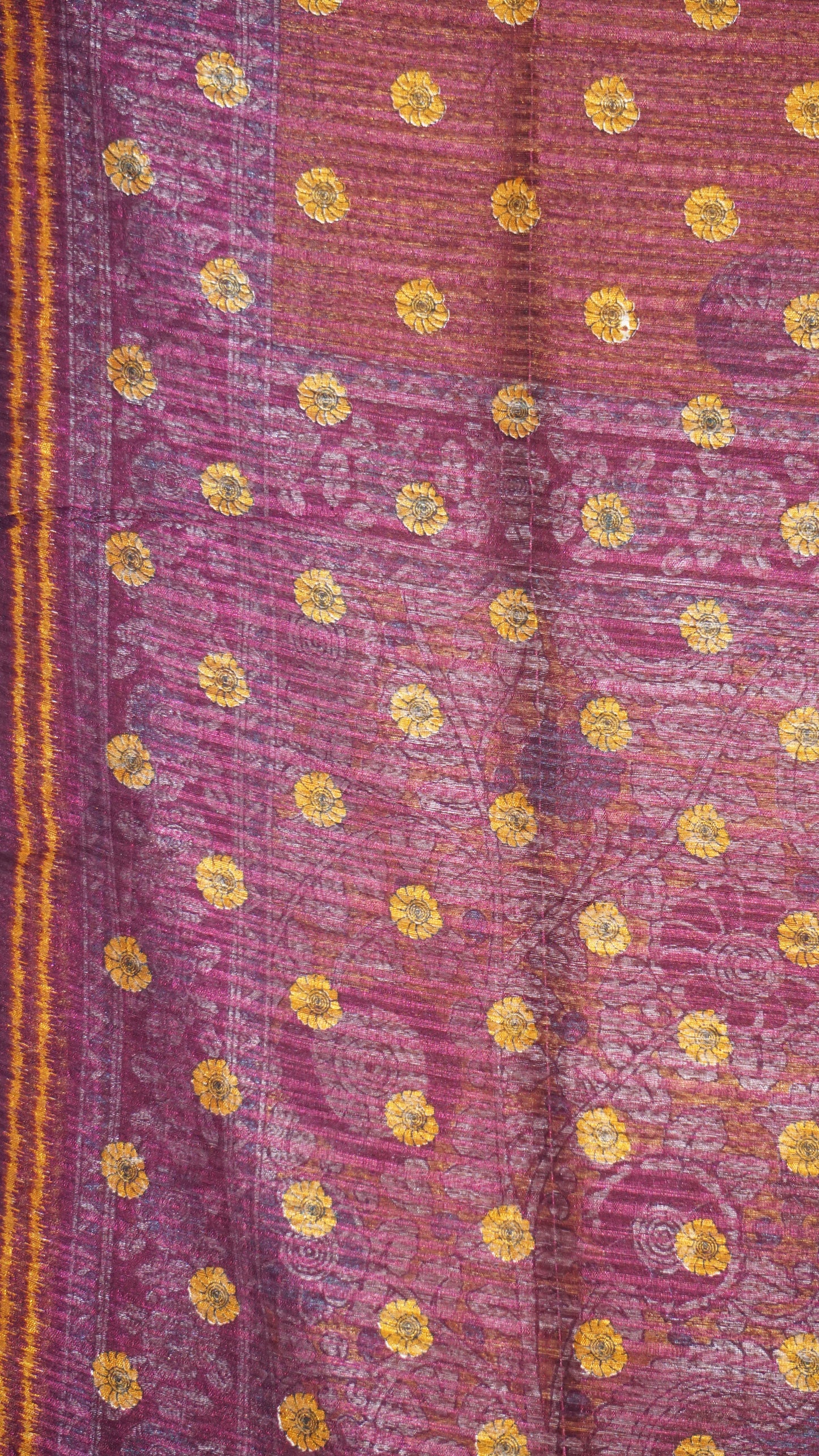 Jute Cotton Saree Kalamkari Print Mustard Yellow