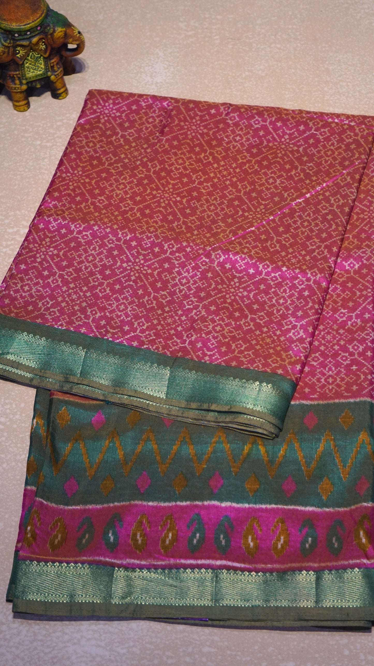 Semi Pattola Saree Pochampally Print - Onion Pink