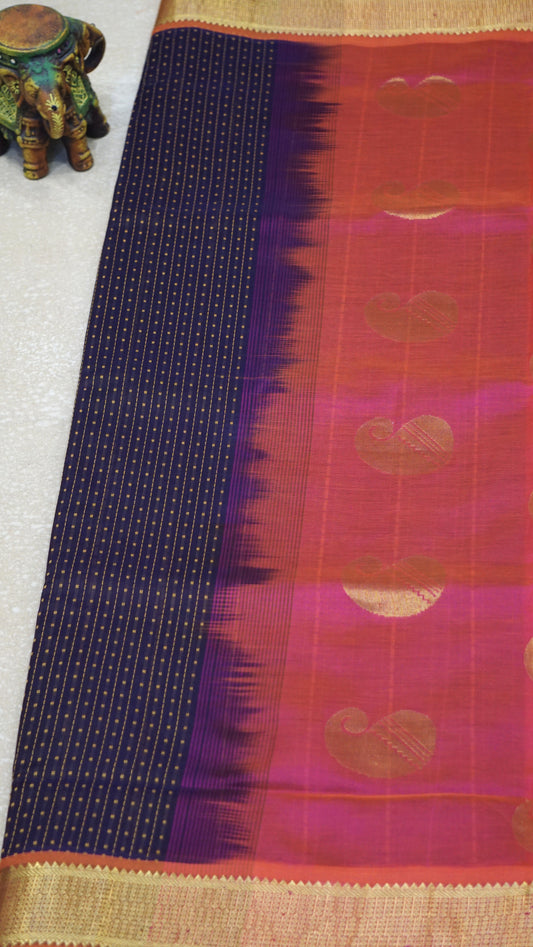 Silk Cotton Saree - Brown & Pink