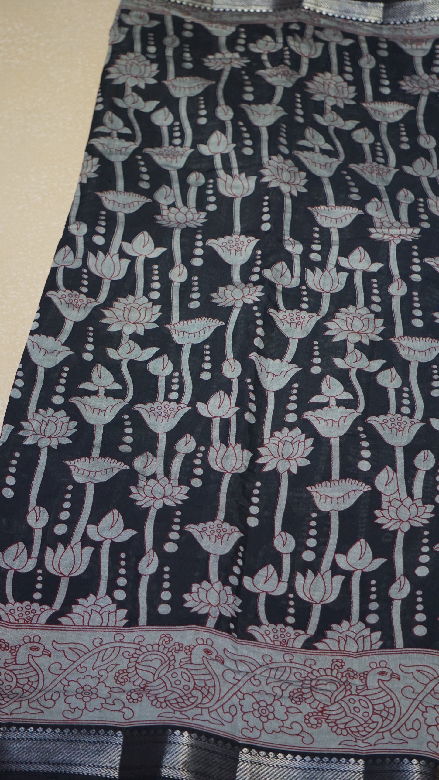 Malai Cotton Saree Pichwai Print Black