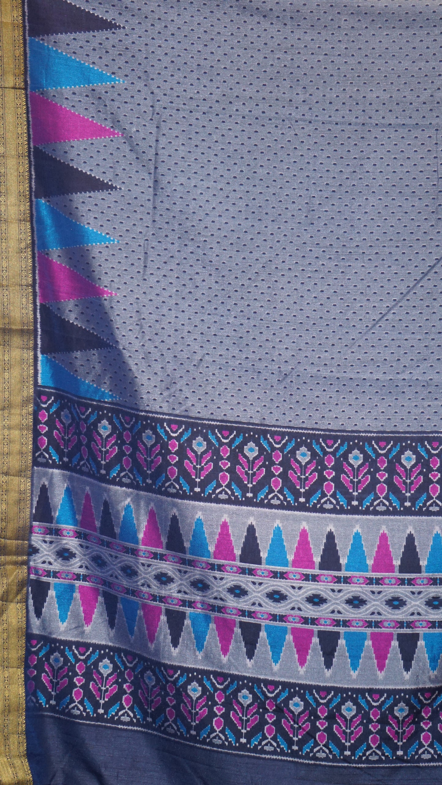 Semi Pattola With Temple Border - Blue