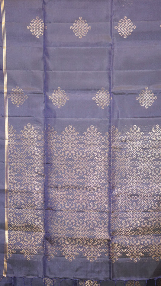 Pure Soft Silk Saree Kolam Design - Navy Blue