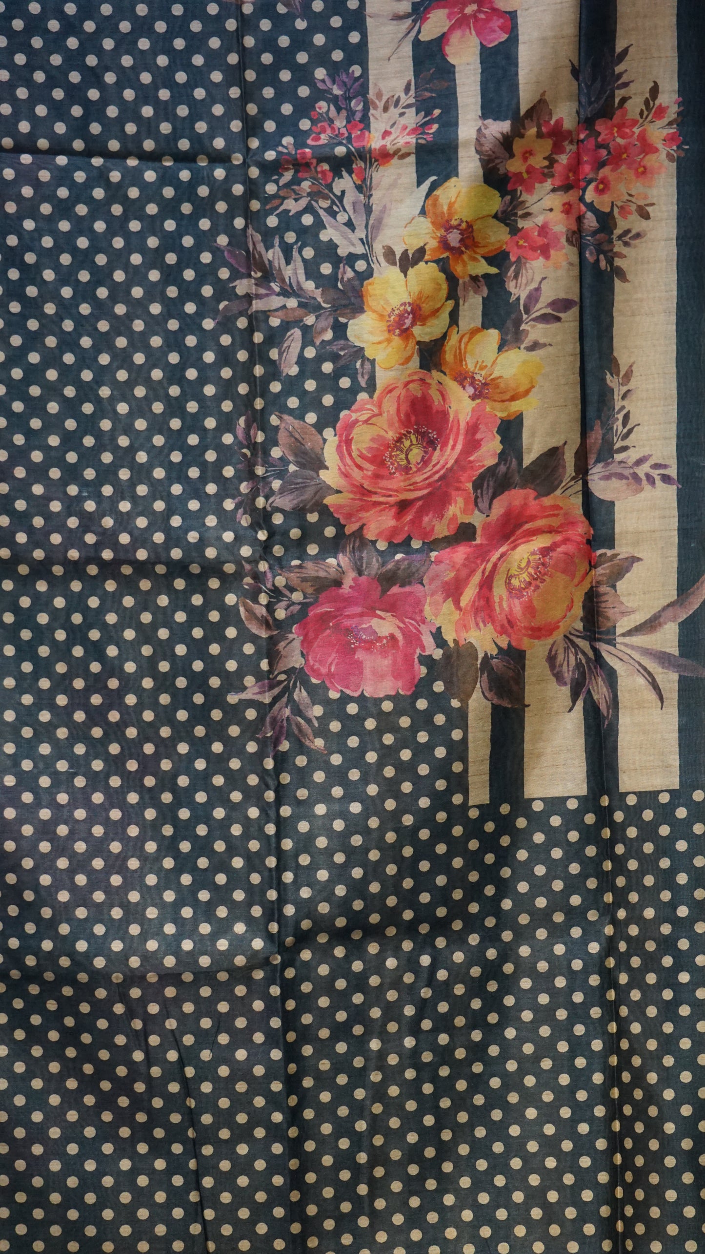 Gicha Tussar Saree Phulwari Design Peacock Blue