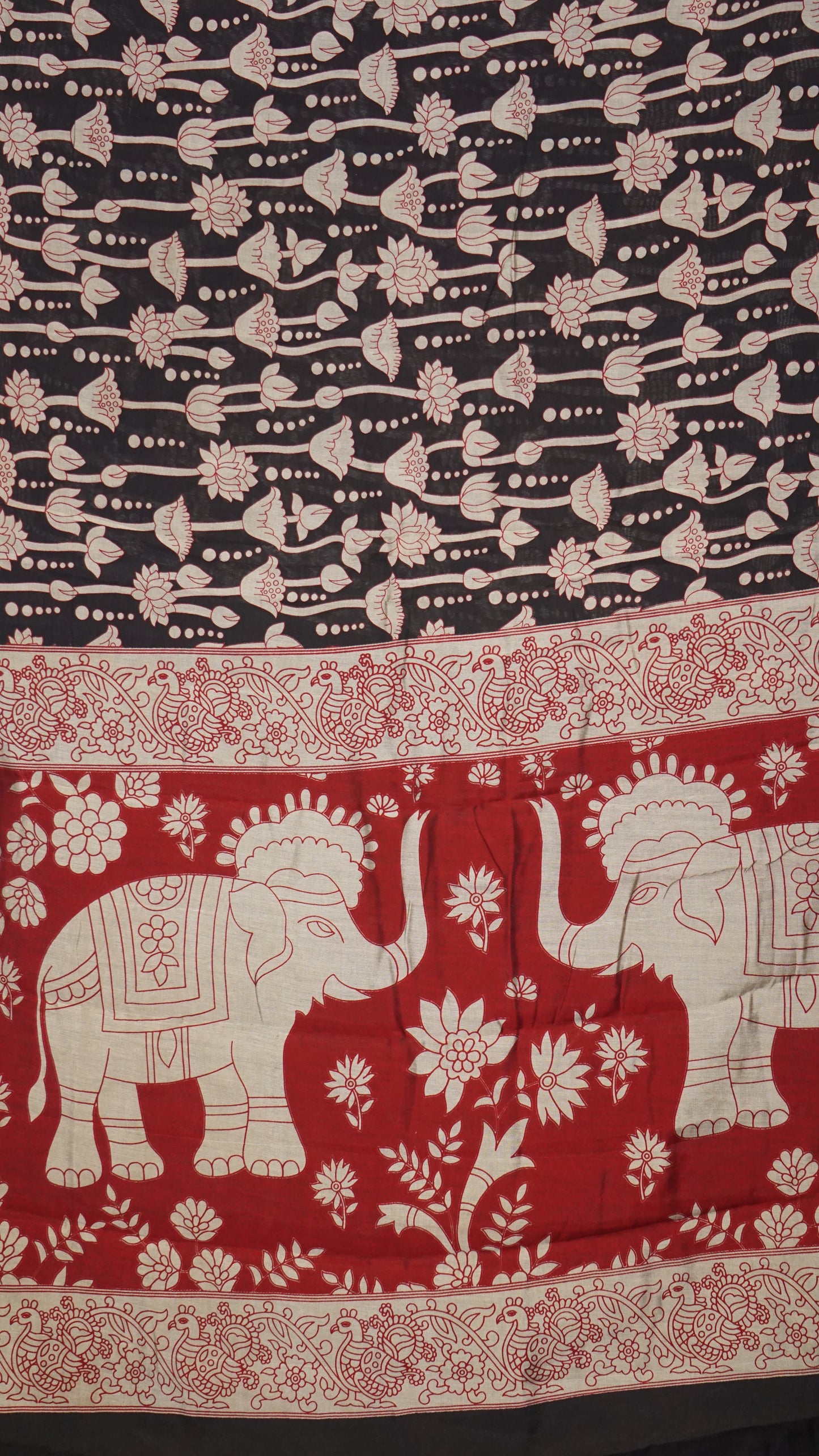 Malai Cotton Saree Pichwai Print Black