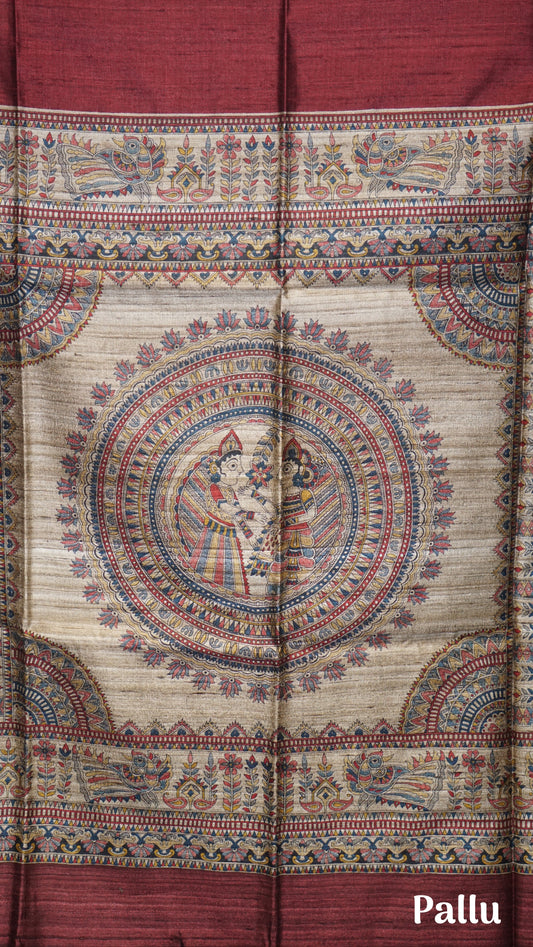 Pure Tussar Saree - Maroon