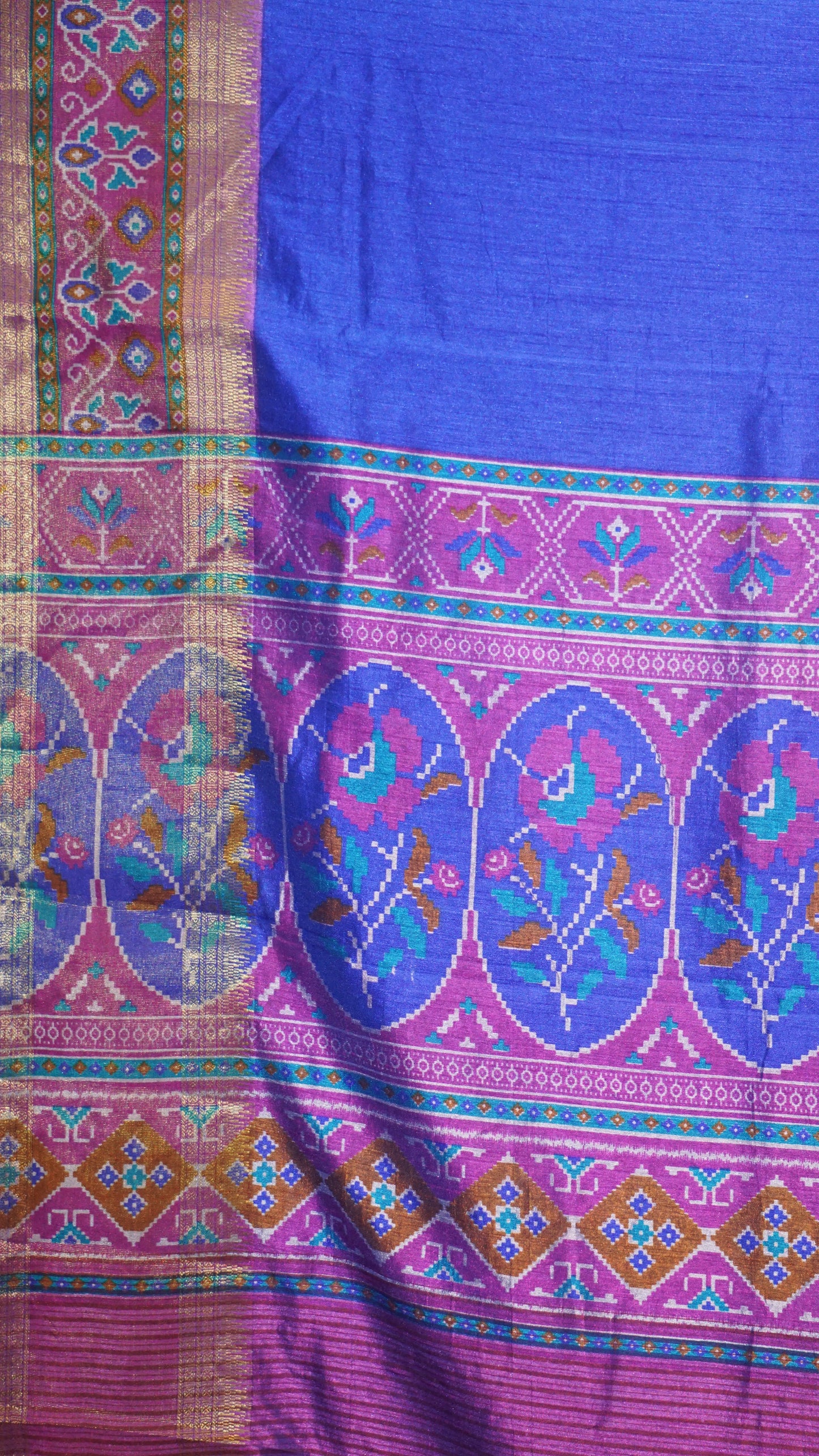 Semi Pattola Saree Solid - Blue