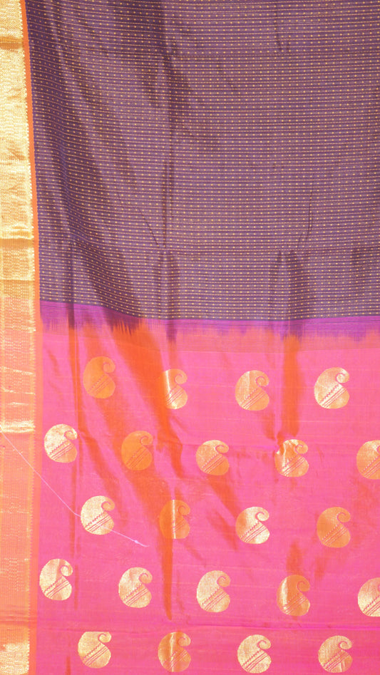 Silk Cotton Saree - Brown & Pink