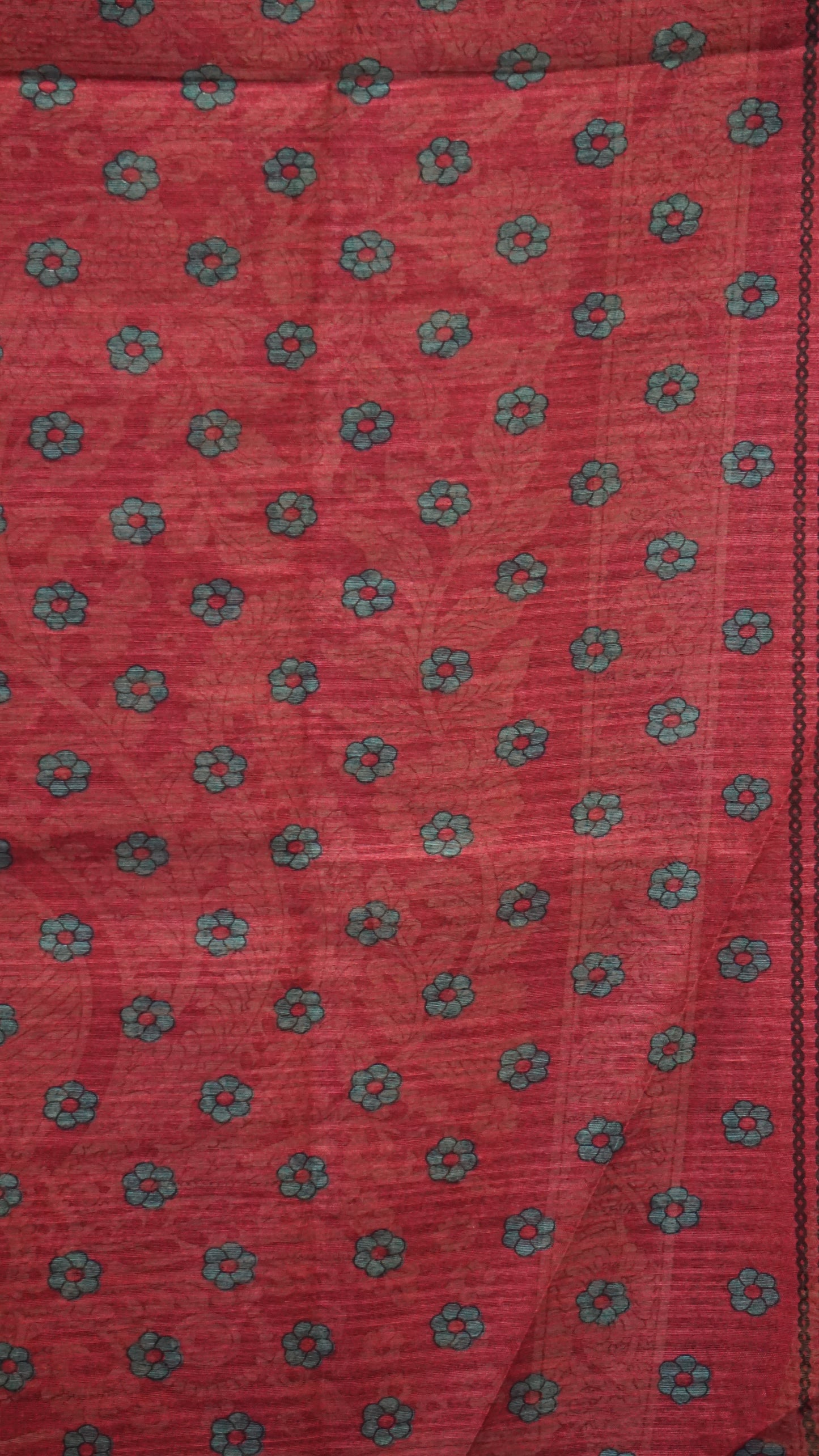 Jute Cotton Saree Kalamkari Print - Peacock Blue