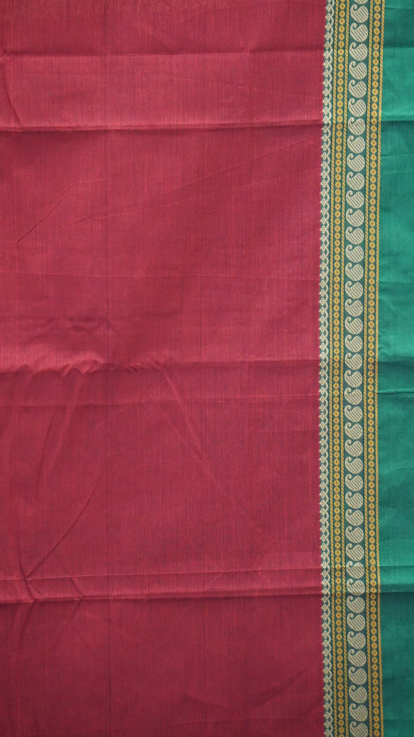 Kanchi Cotton Saree - Maroon with Green Border