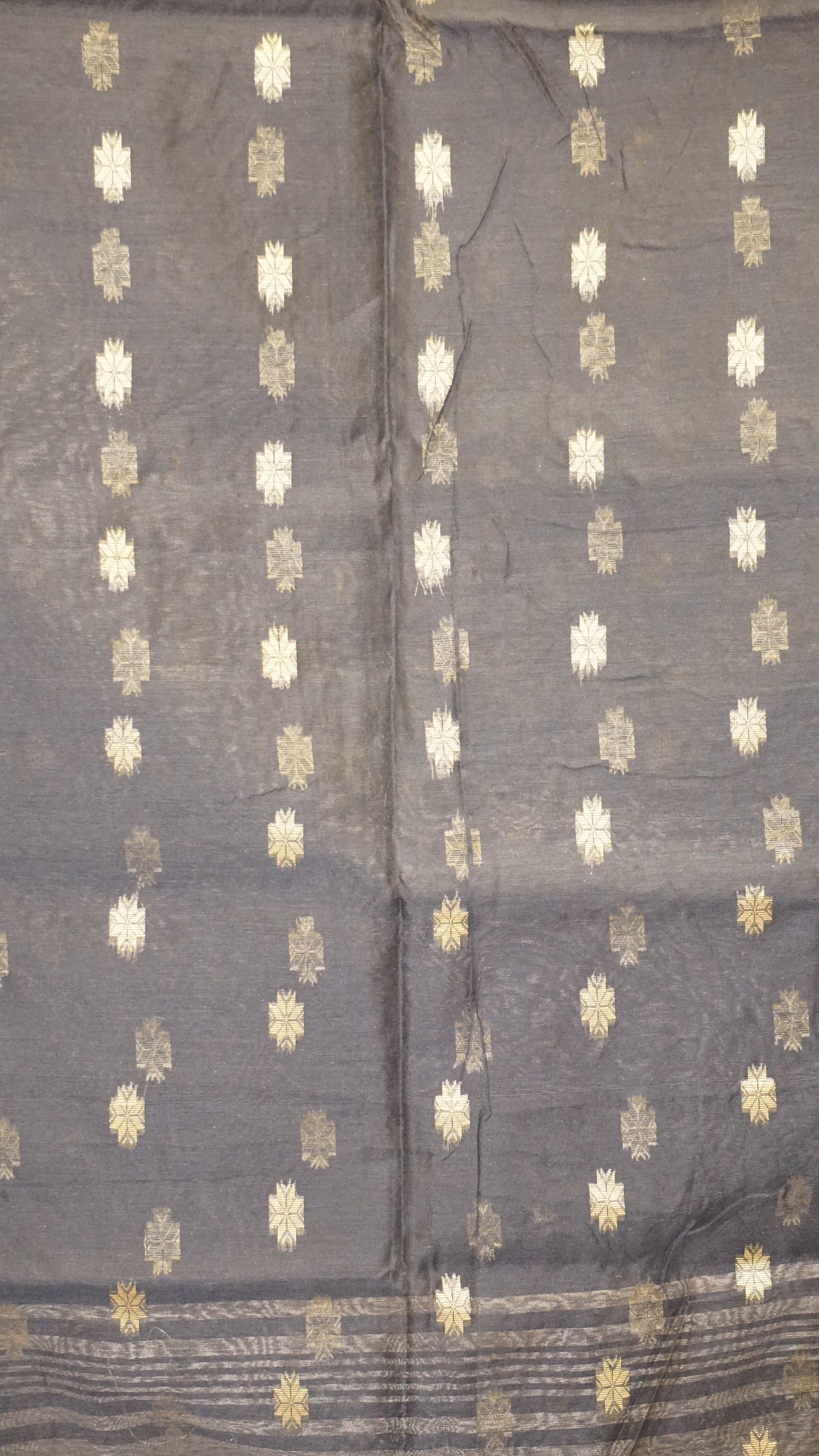 Handloom Cotton Saree Semi Maheshwari Design - Beige With Black