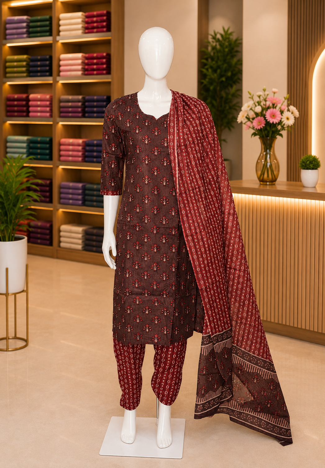 3Pc Salwar Suit with Ajrakh Print