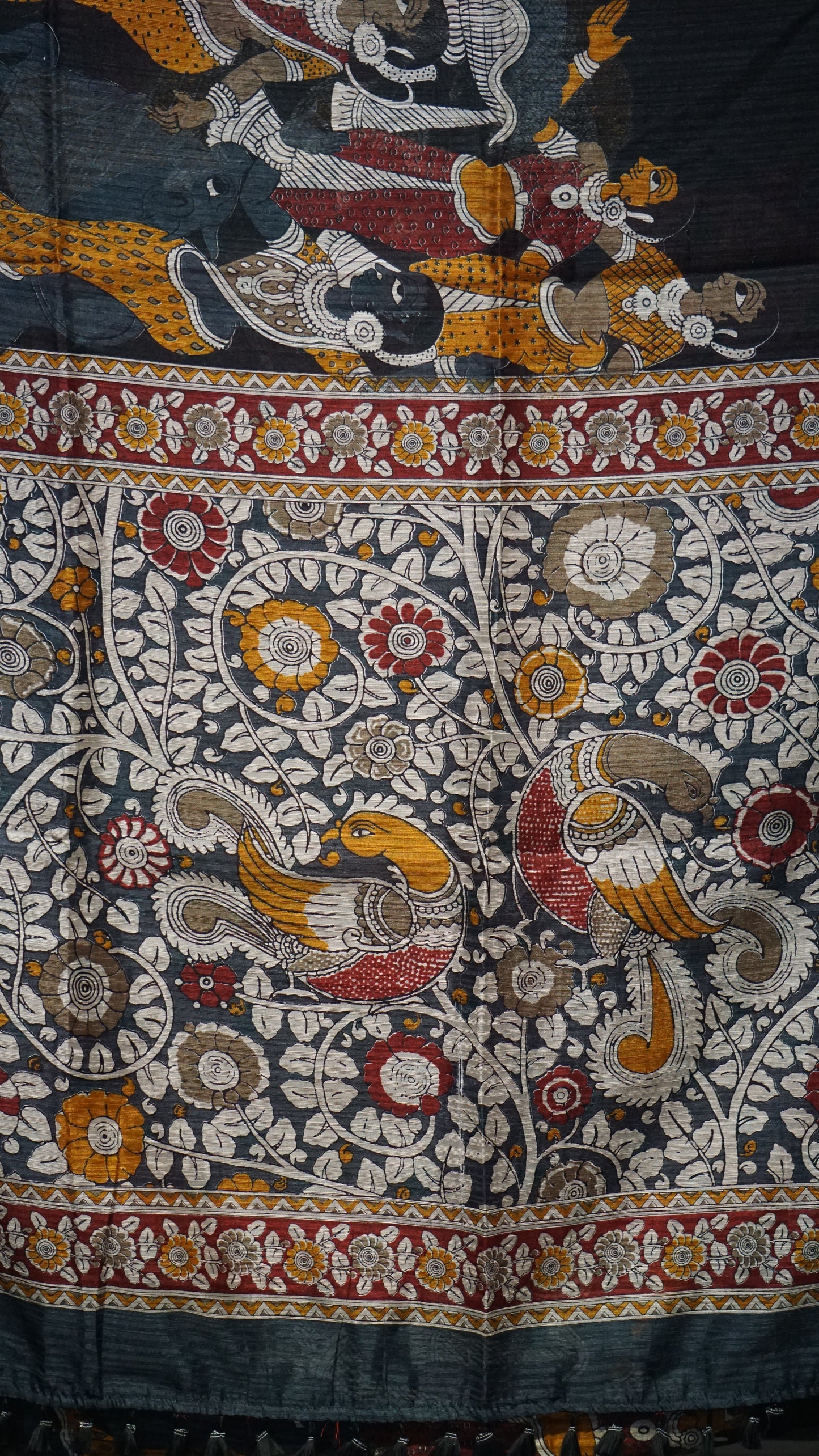 Jute Cotton Saree Kalamkari Print Black