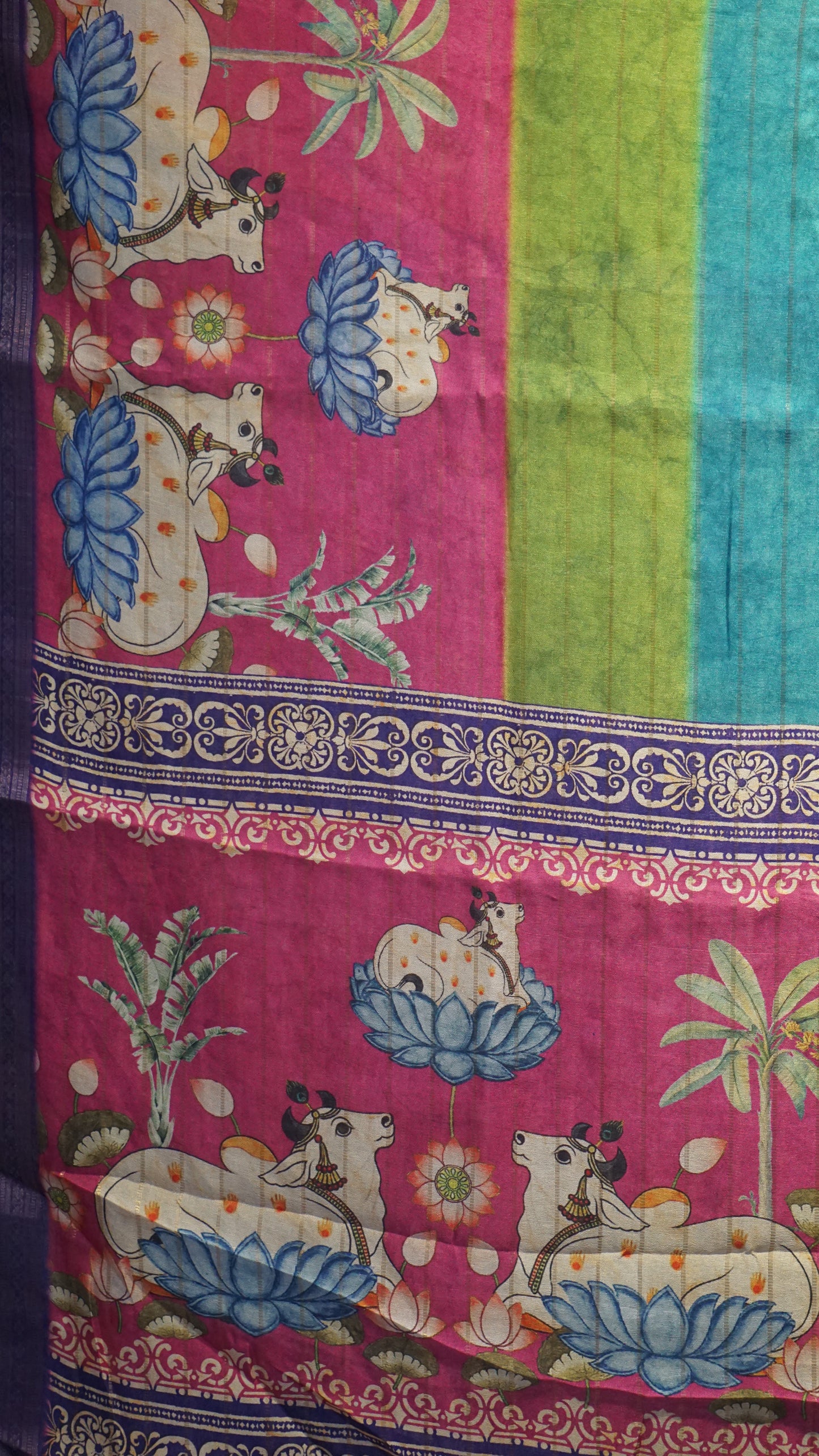 Shiffon Saree Pichwai Print Pink to Violet