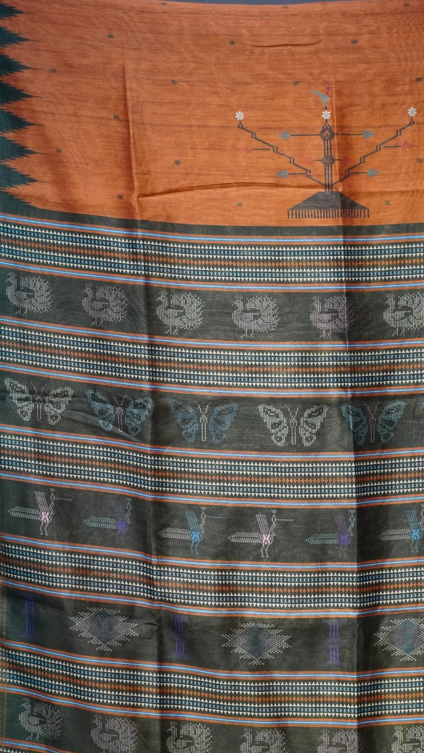 Gicha Tussar Saree Orange - Green