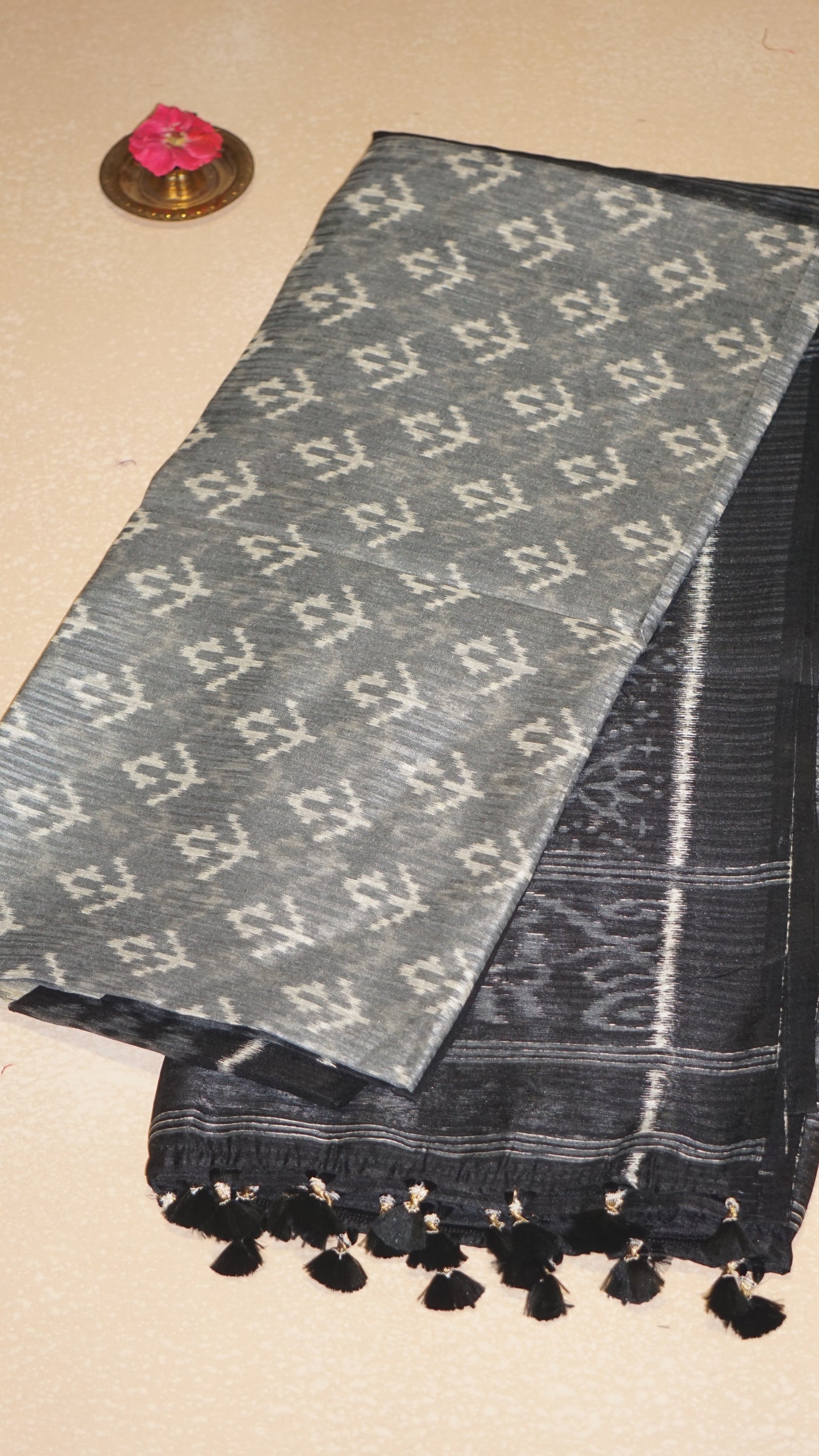Jute Cotton Saree - Grey & Black