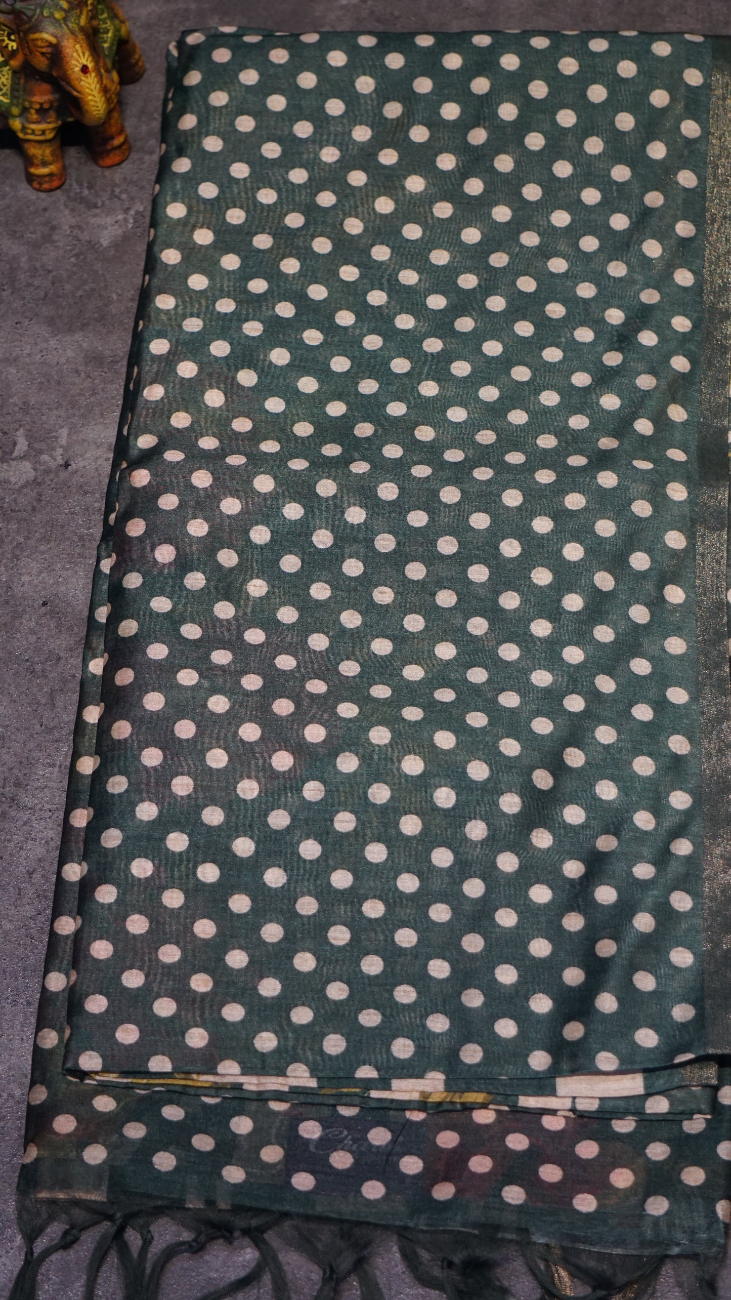 Gicha Tussar Saree Phulwari Design Bottle Green