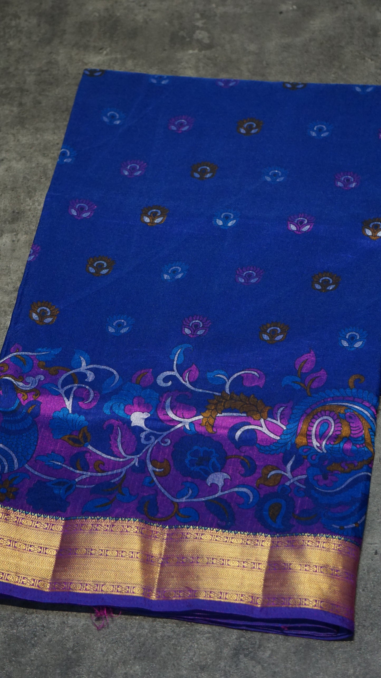 Semi Pattola Saree Kalamkari Print Blue