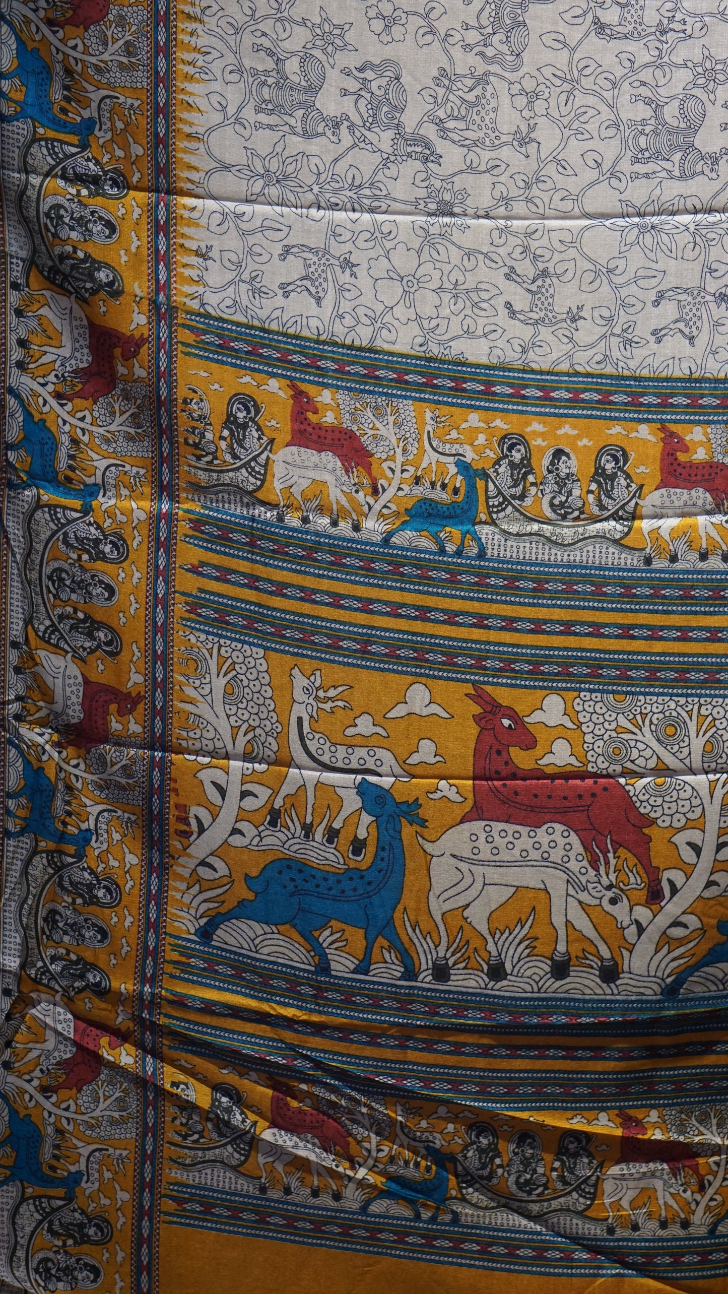 Dola Silk Kalamkari Print Yellow Border