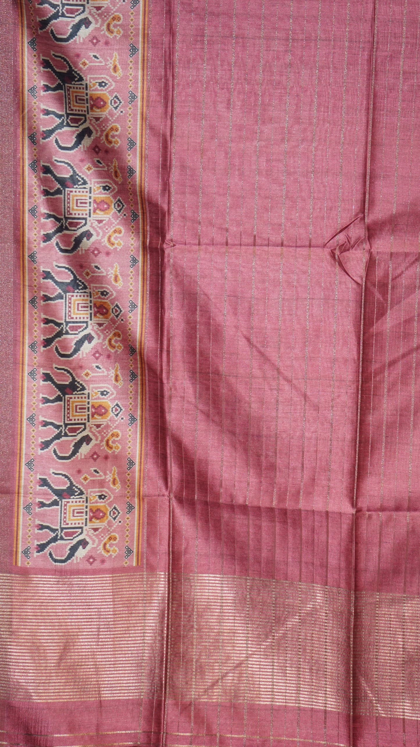 Semi Tussar Saree With Patola Print Majenta