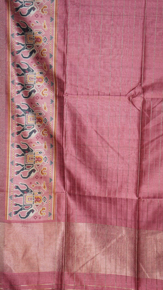 Semi Tussar Saree With Pattola Print Majenta