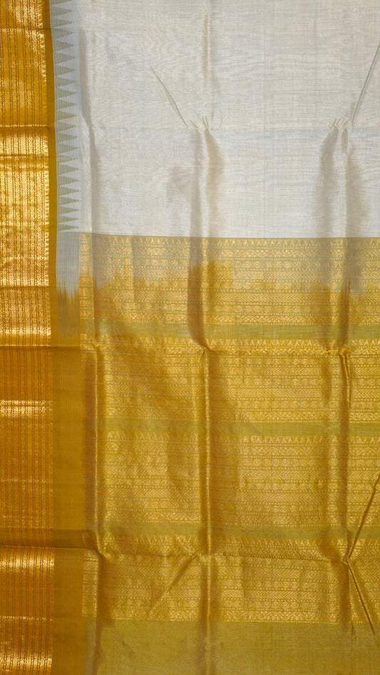 Silk Cotton Saree - Grey & Mustard Yellow