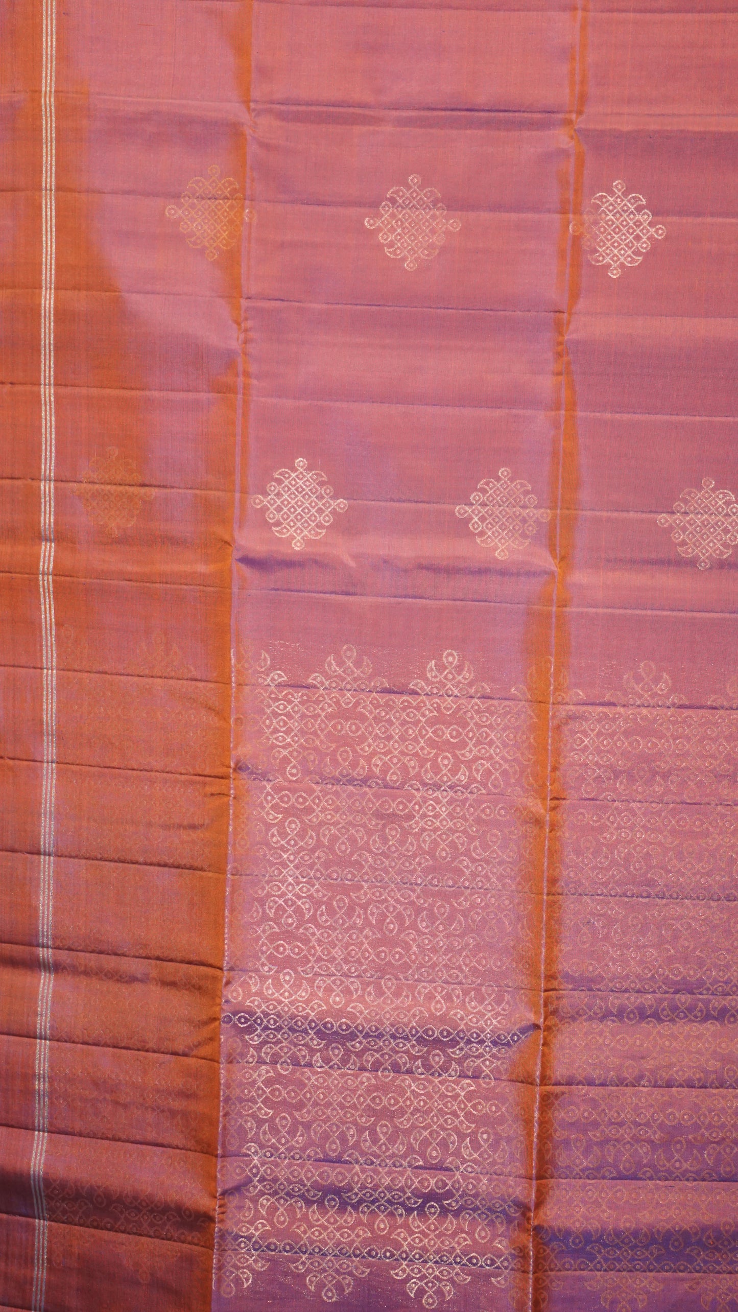 Soft Silk Saree Kolam Design - Peach & Purple Blend