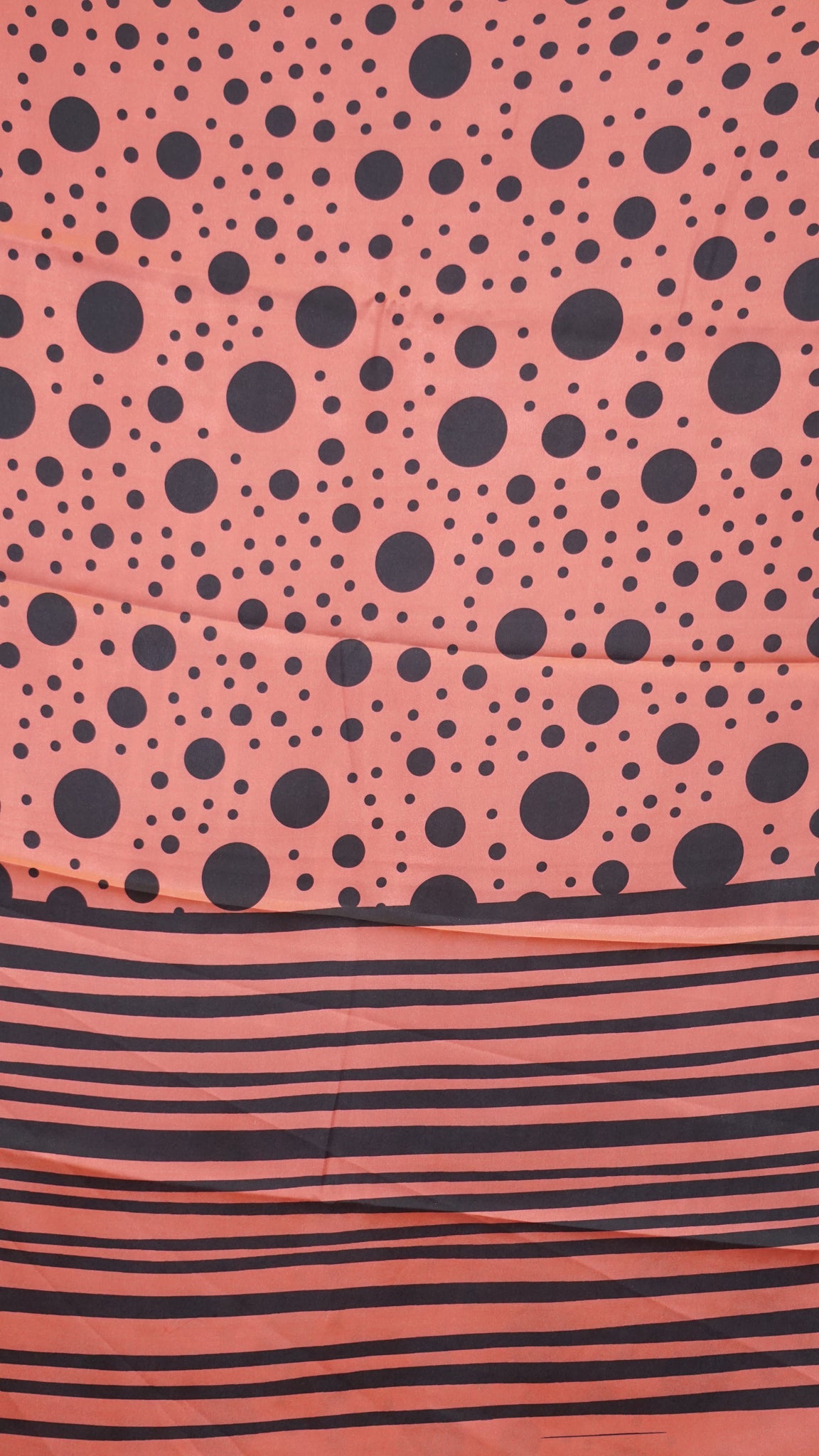Modal Satin Saree - Peach With Black Polka Dots