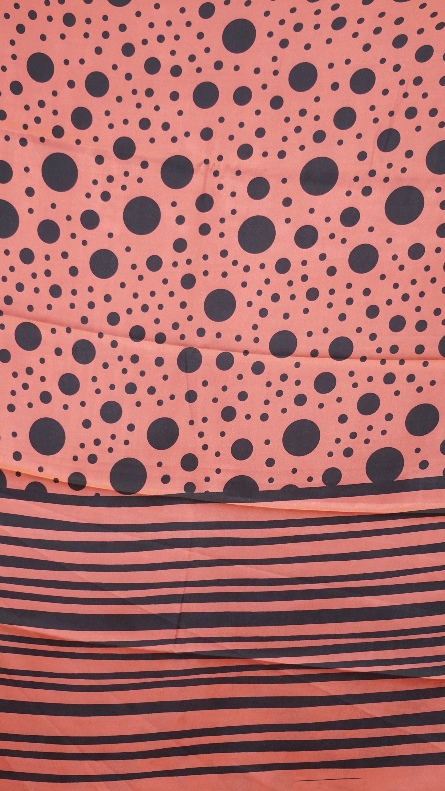 Modal Satin Saree - Peach With Black Polka Dots
