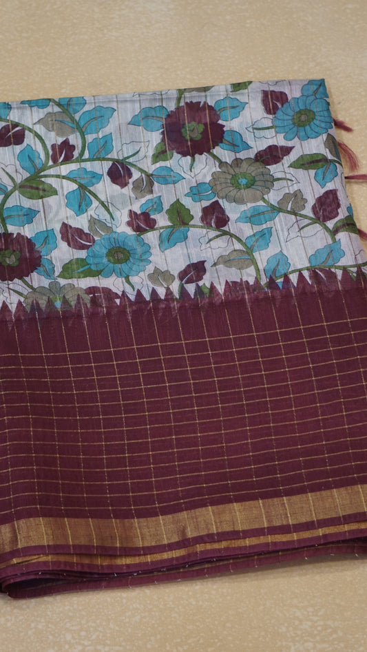 Bhagalpur Tussar Saree Kalamkari Print - Wine