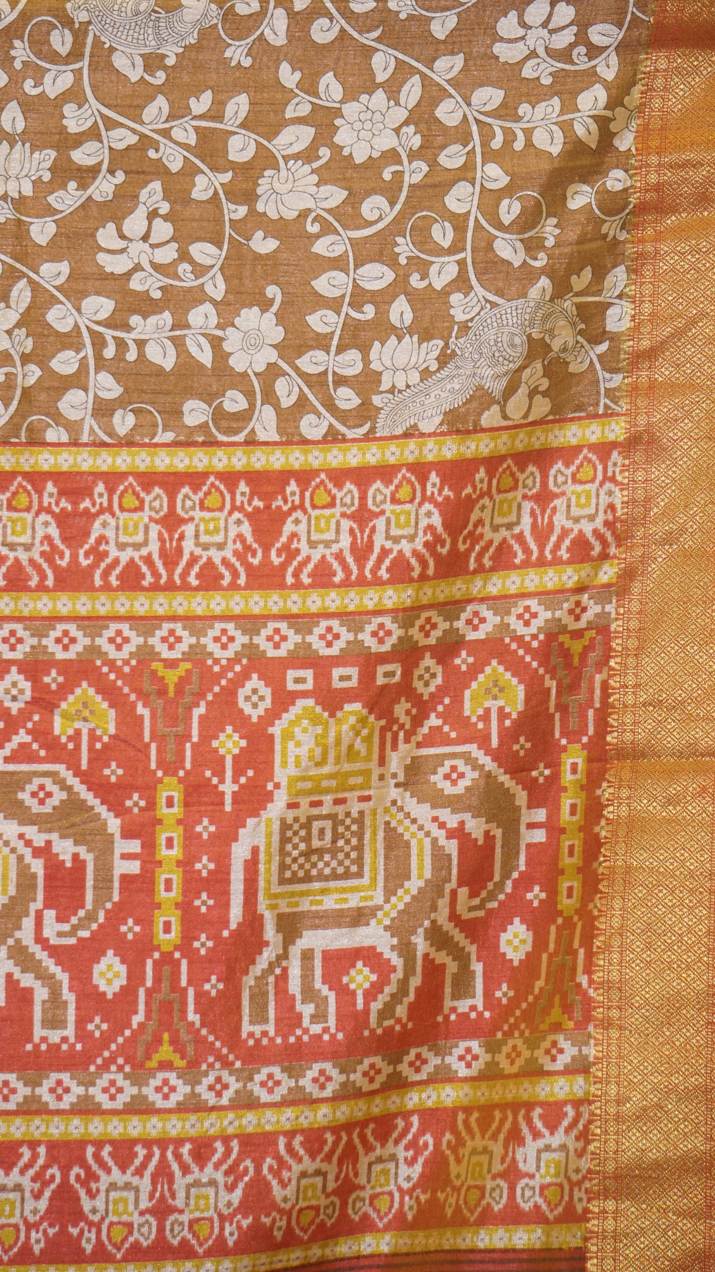 Semi Pattola Saree Kalamkari Print - Beige