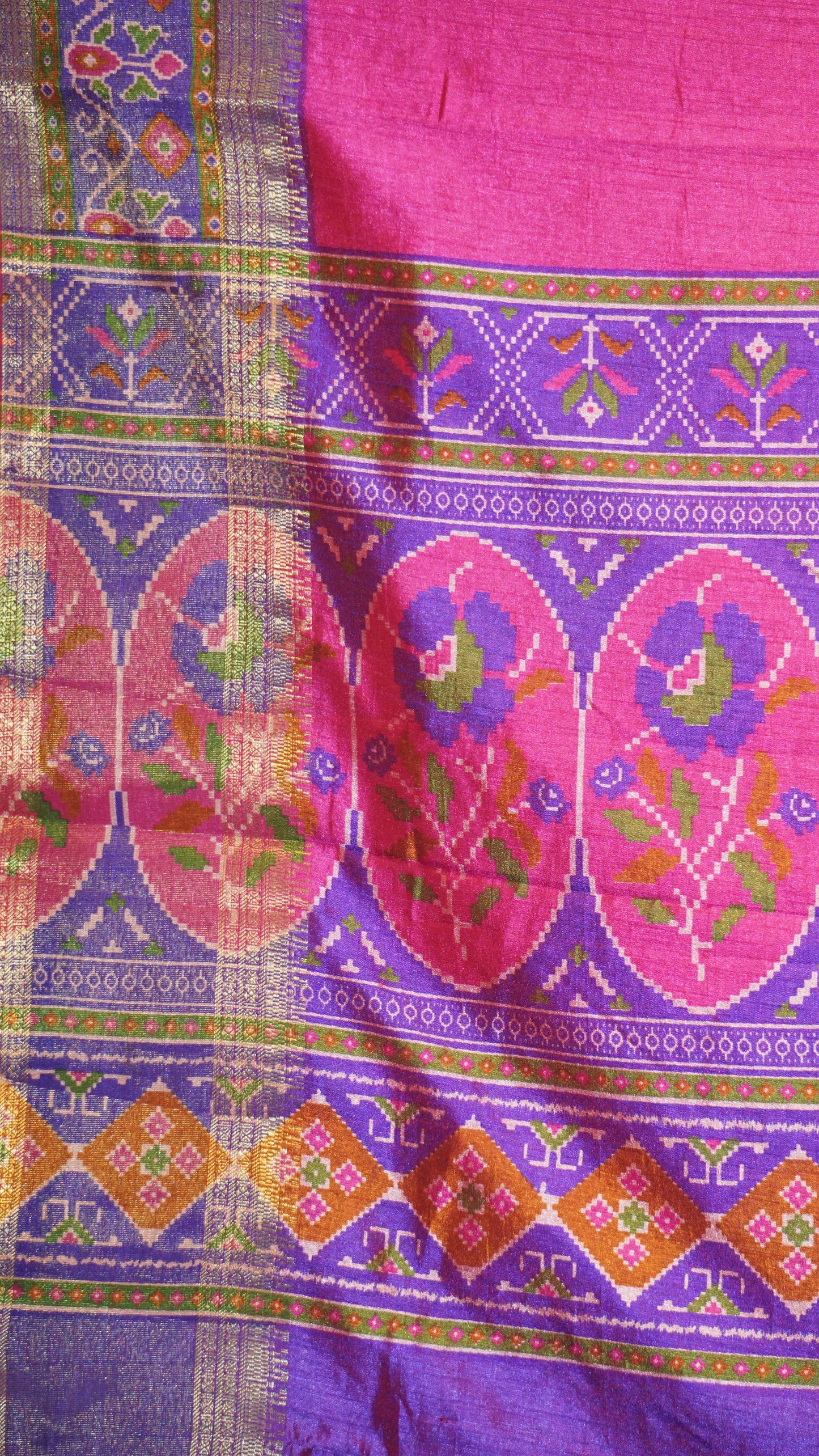 Semi Pattola Saree Solid - Pink