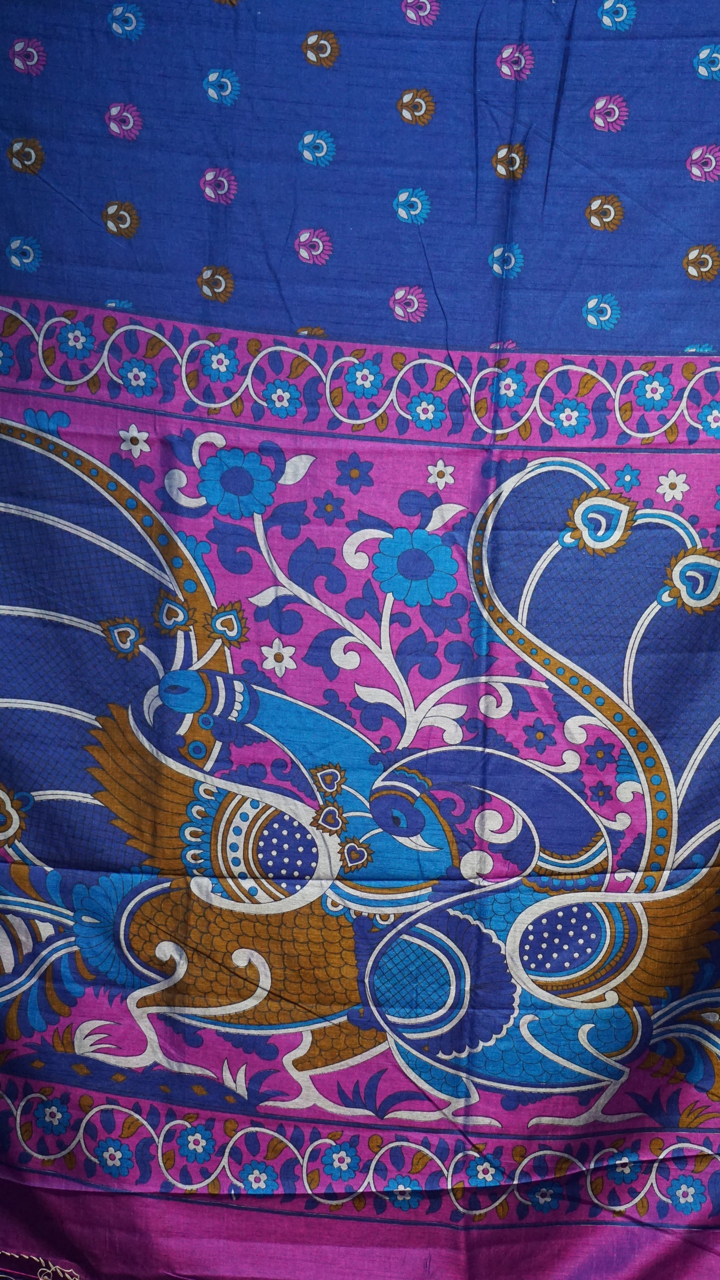 Semi Pattola Saree Kalamkari Print Blue