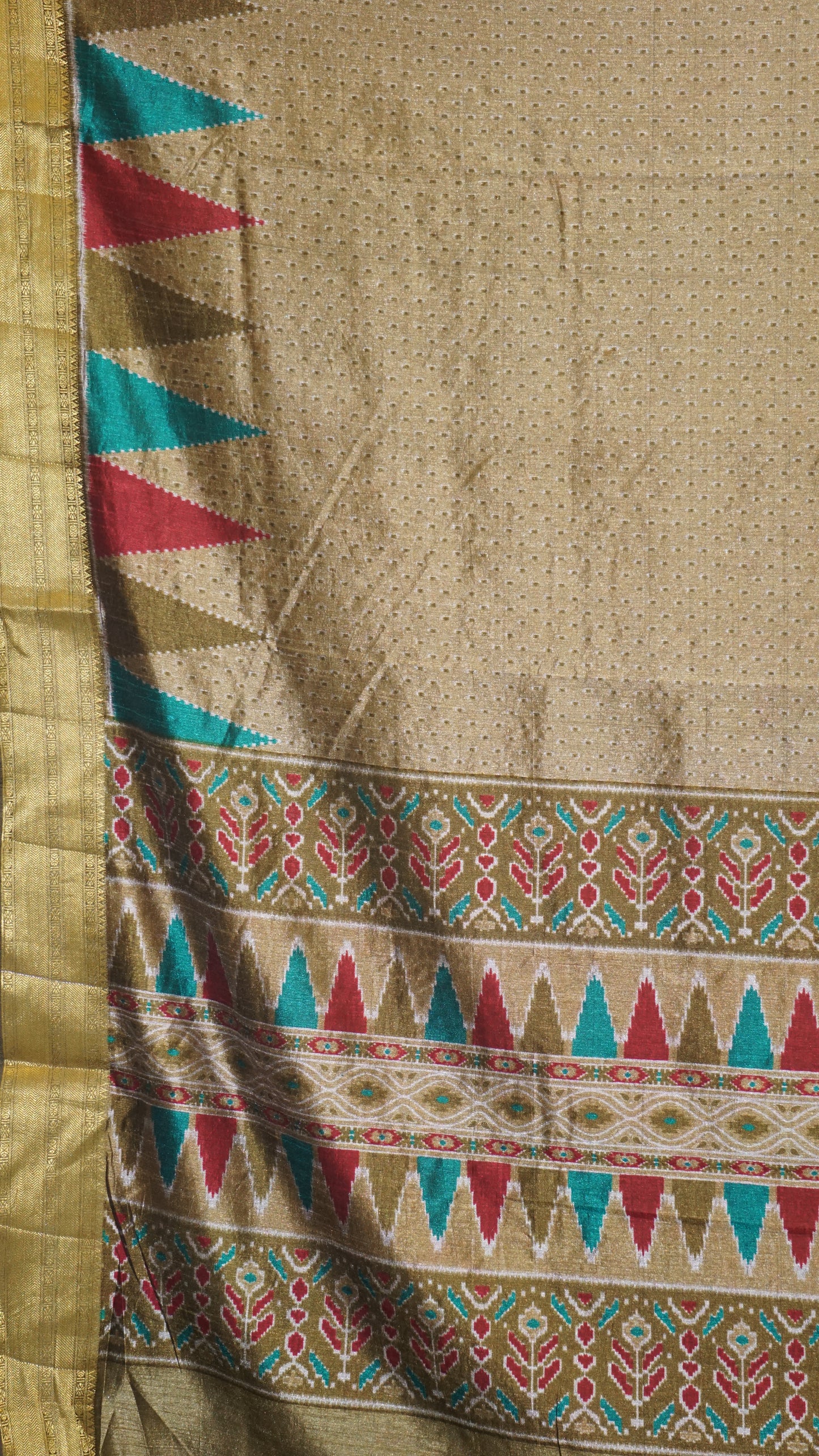 Semi Pattola With Temple Border - Mehendi Green