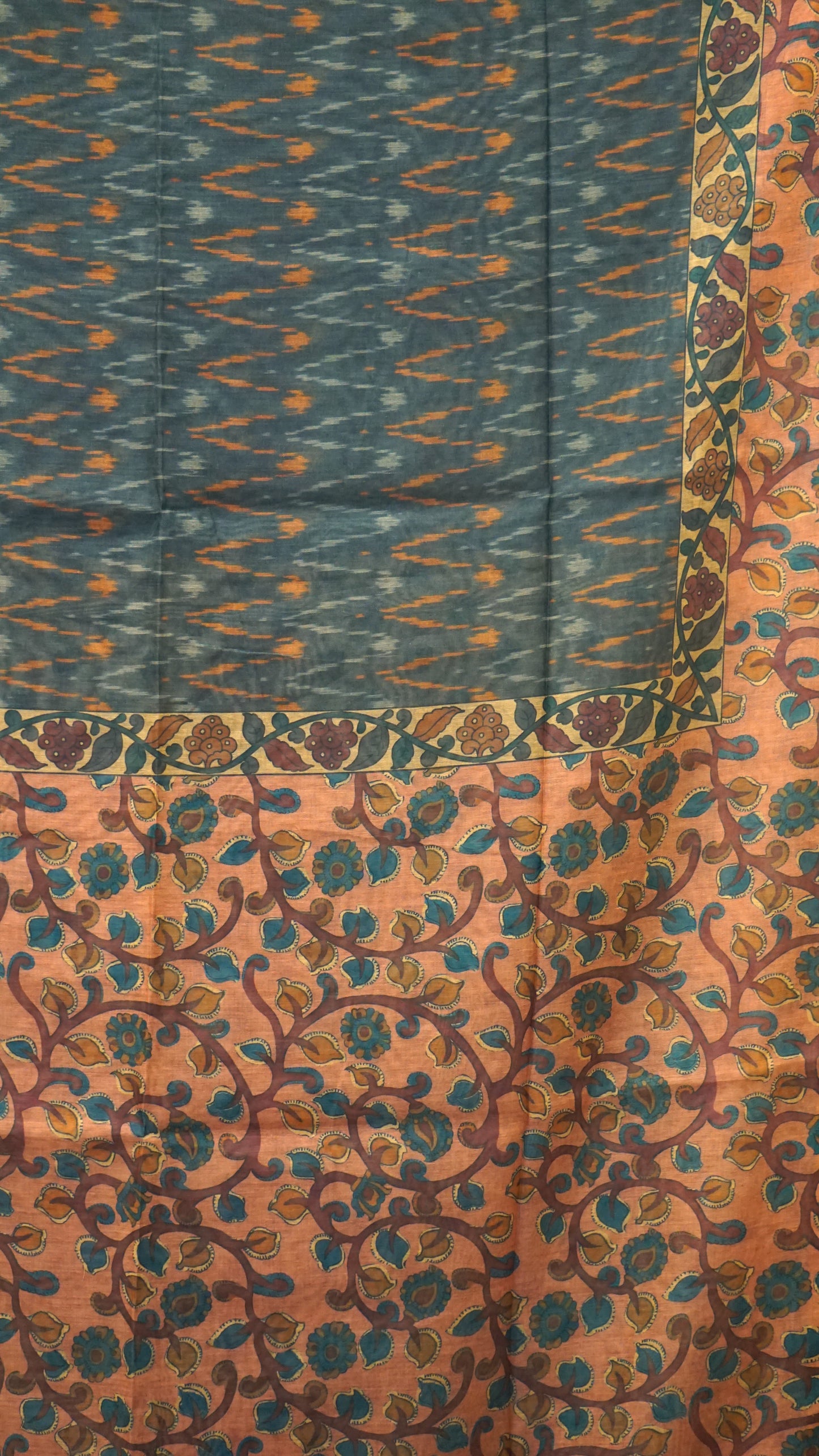 Chanderi Saree Ikkatkari Print - Onion Pink & Grey