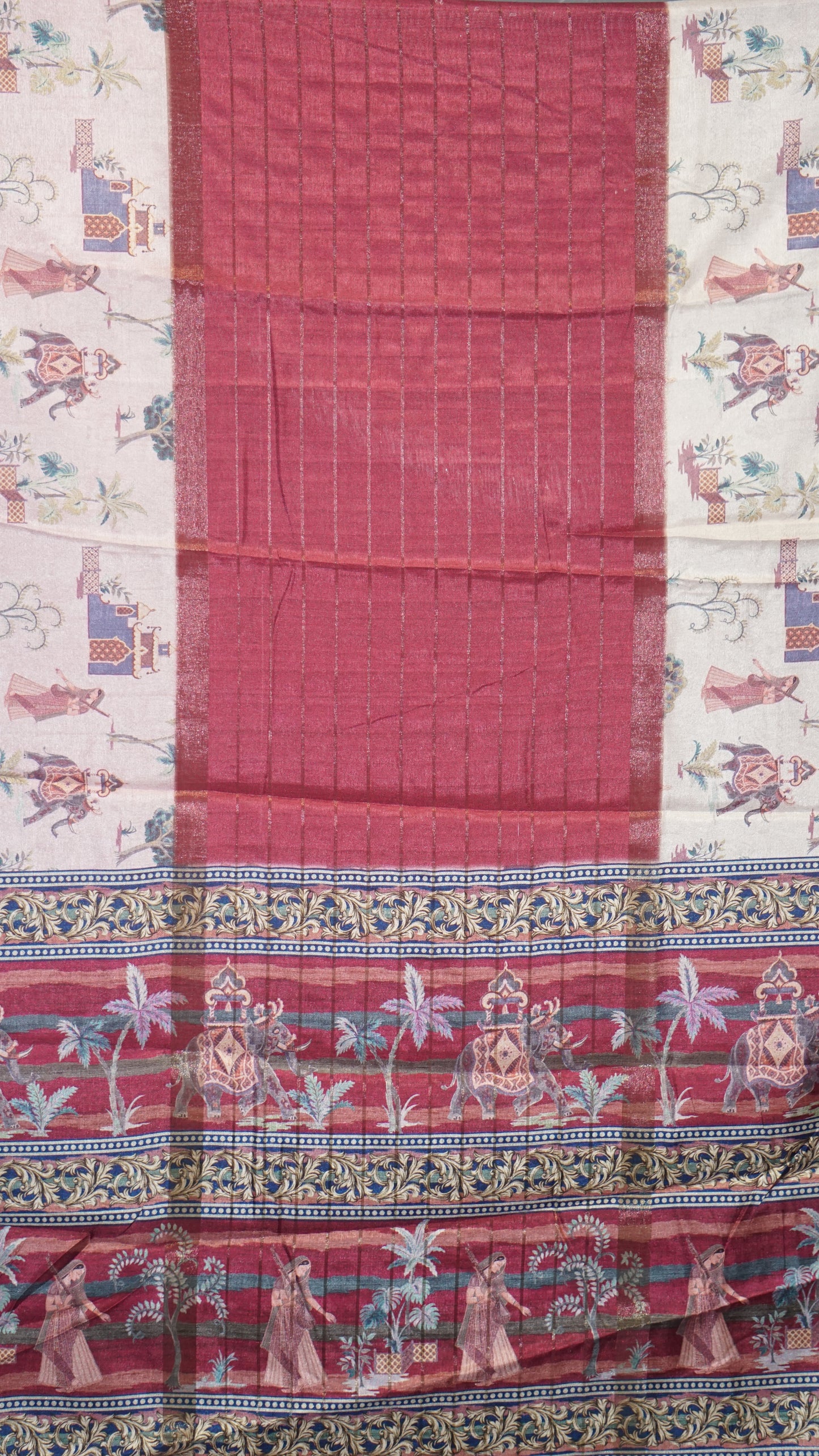 Semi Printed Silk Saree - Maroon
