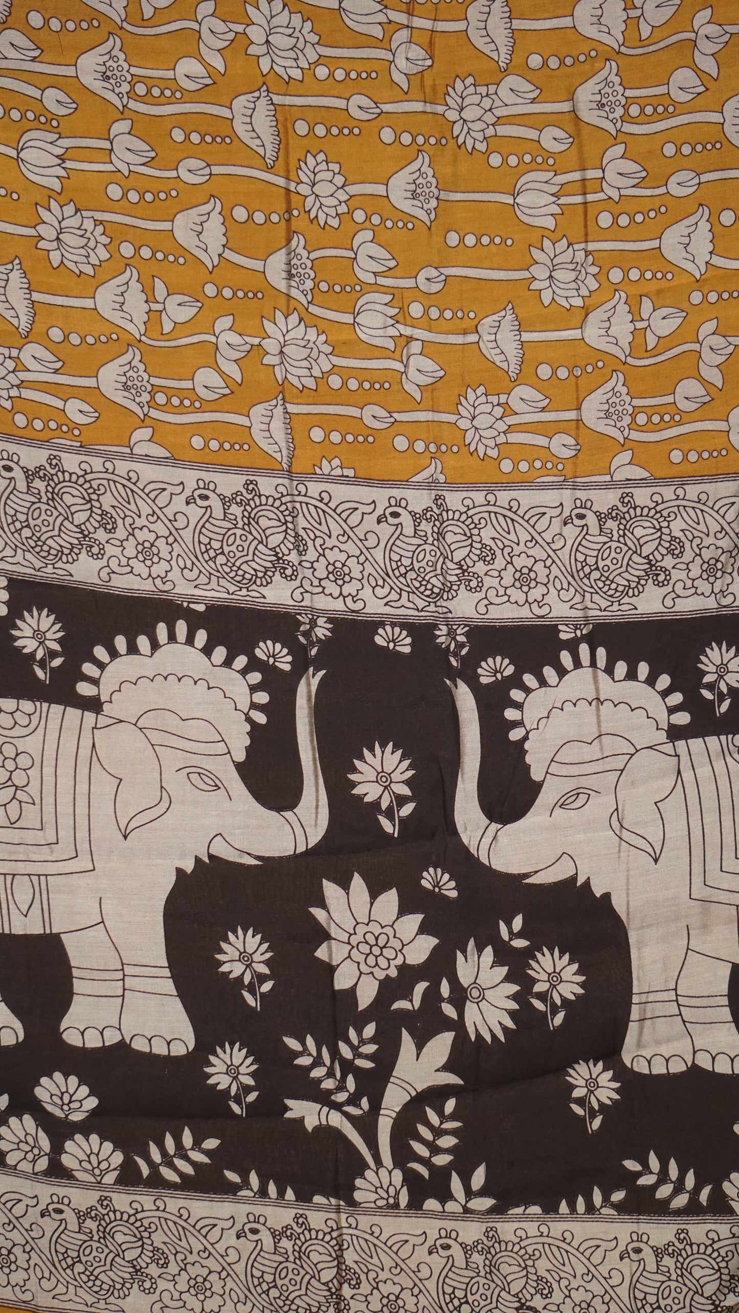 Malai Cotton Saree Pichwai Print Yellow