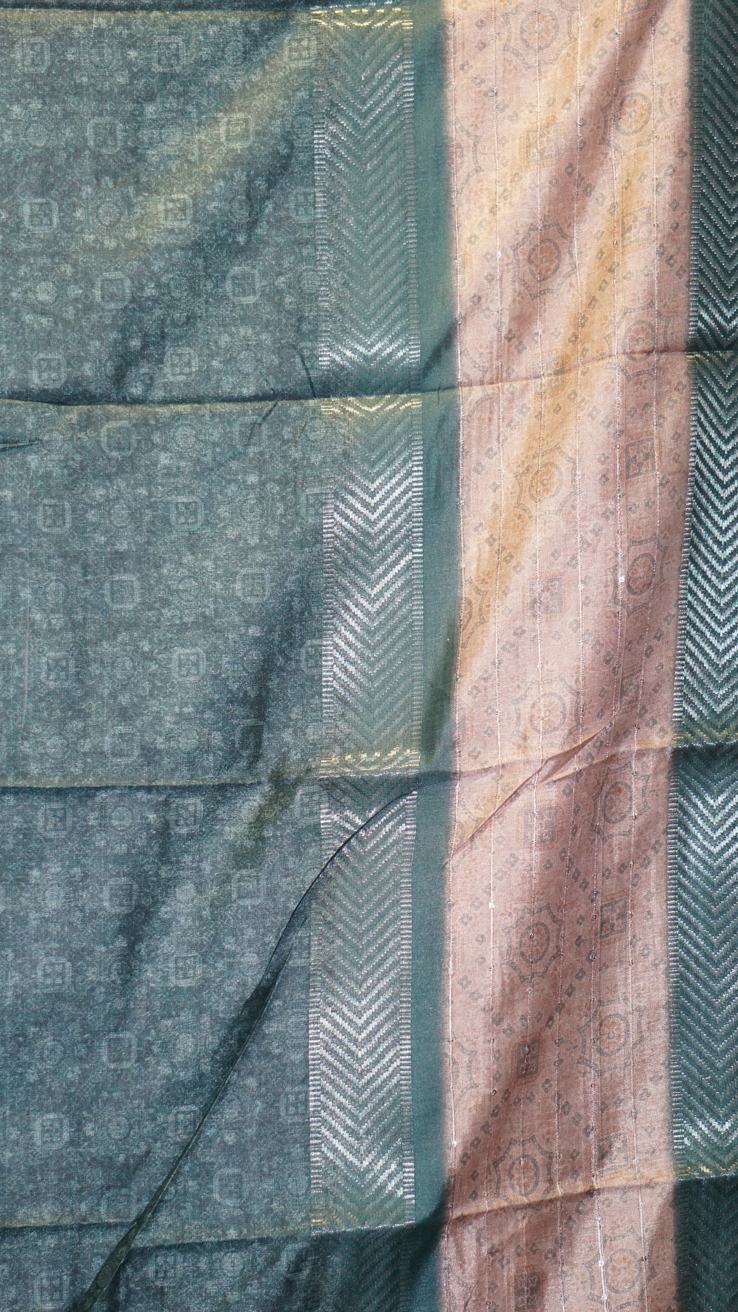 Semi Printed Silk Ajrak Print Sandal - Teal Green