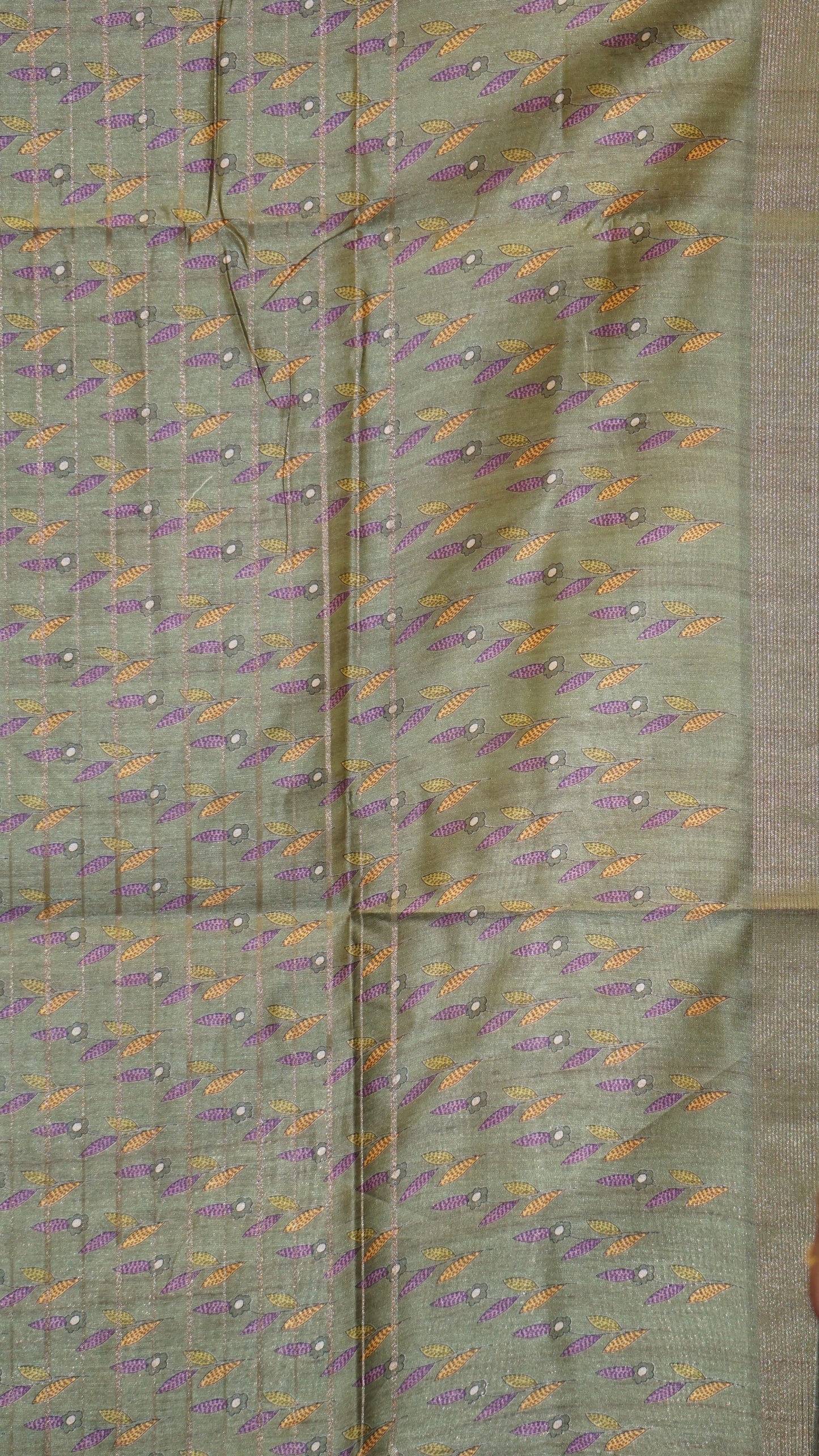 Semi Tussar Saree With Deer Border - Green