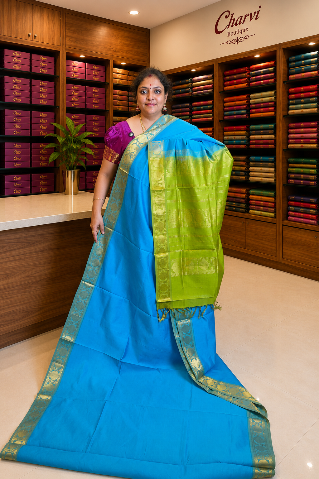 Silk Cotton Saree-Sky Blue with Contrast Border in Vairaoosi Pattern