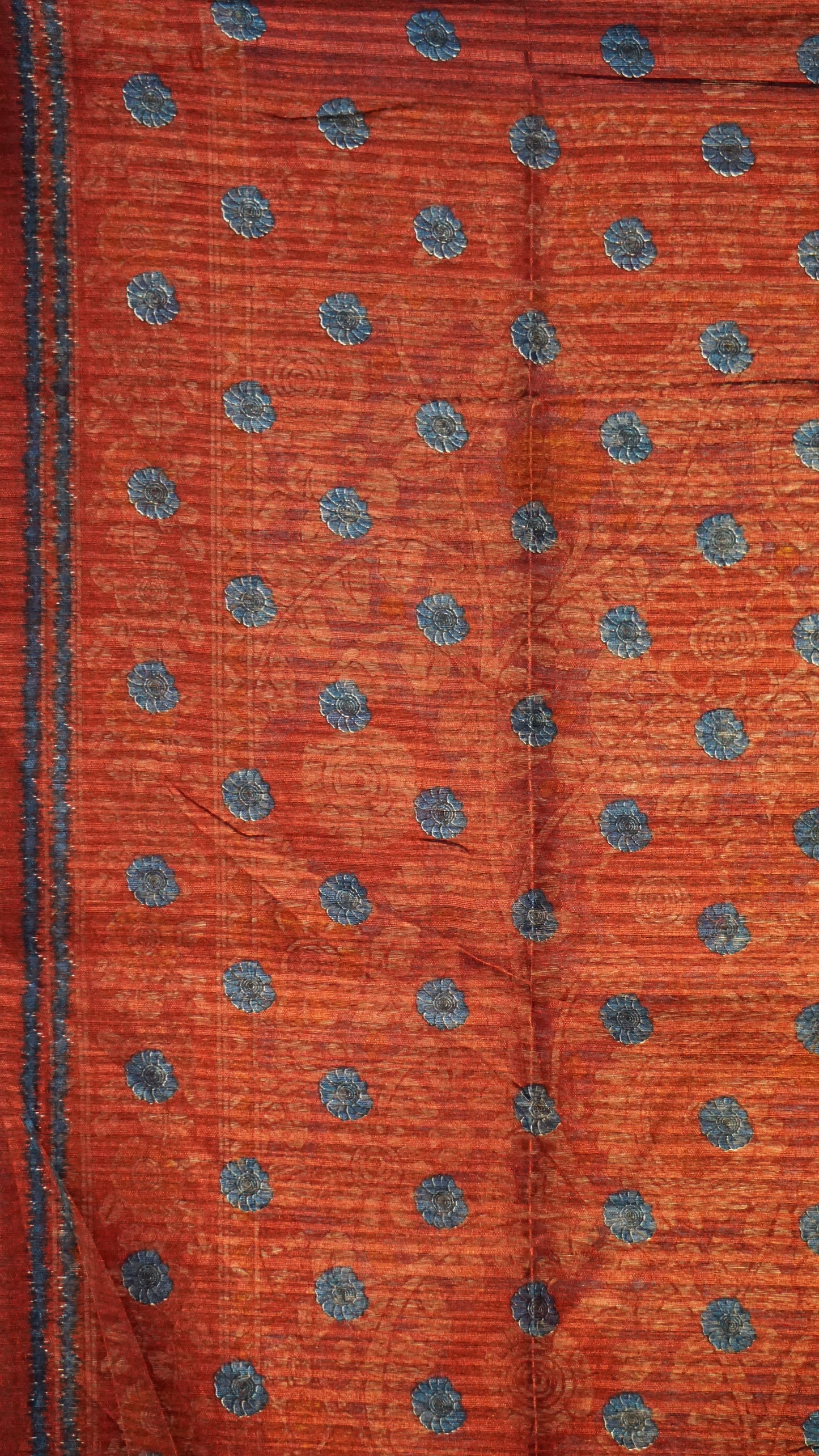 Jute Cotton Saree Kalamkari Print Blue