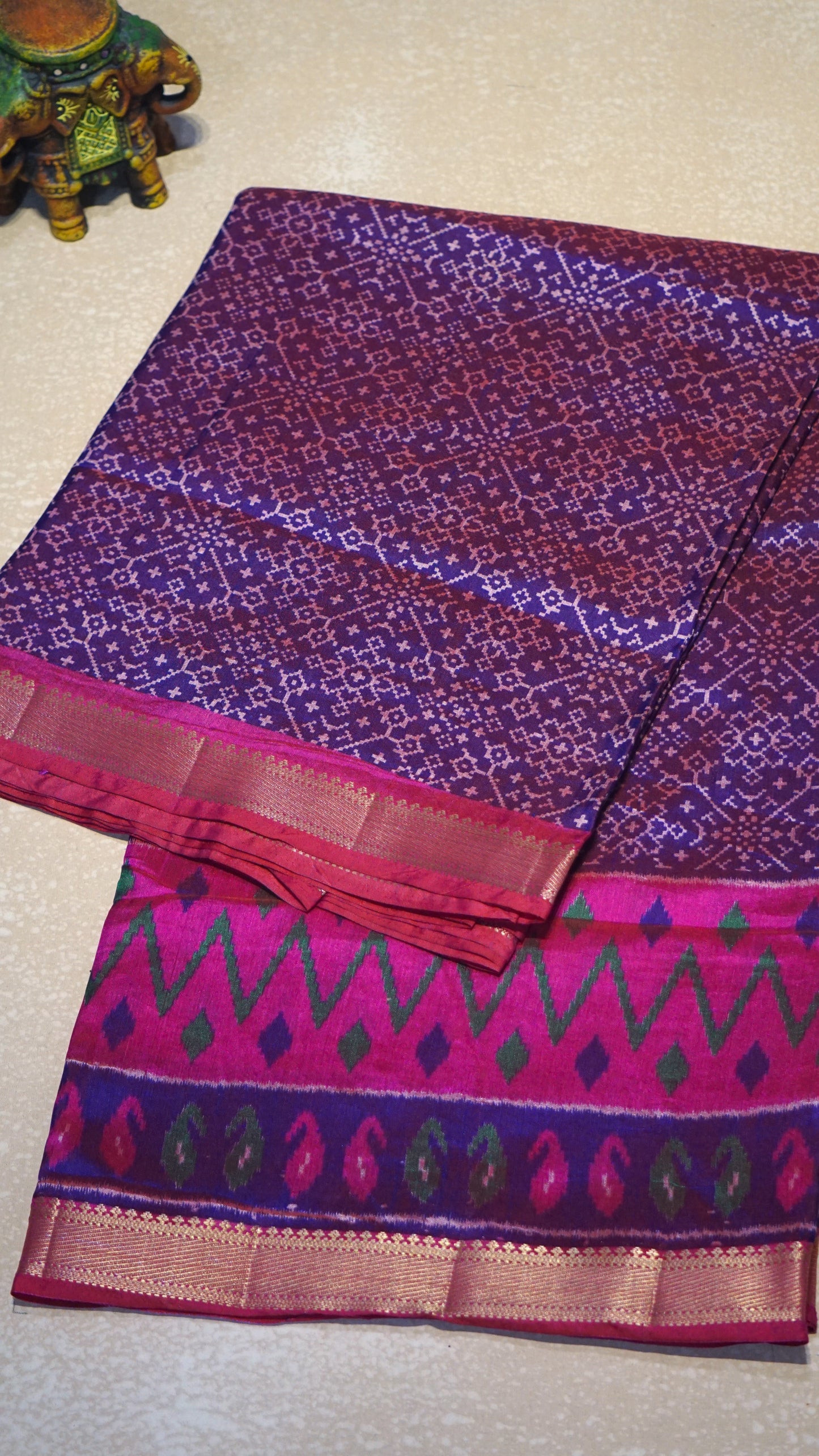Semi Pattola Saree Pochampally Print - Purple