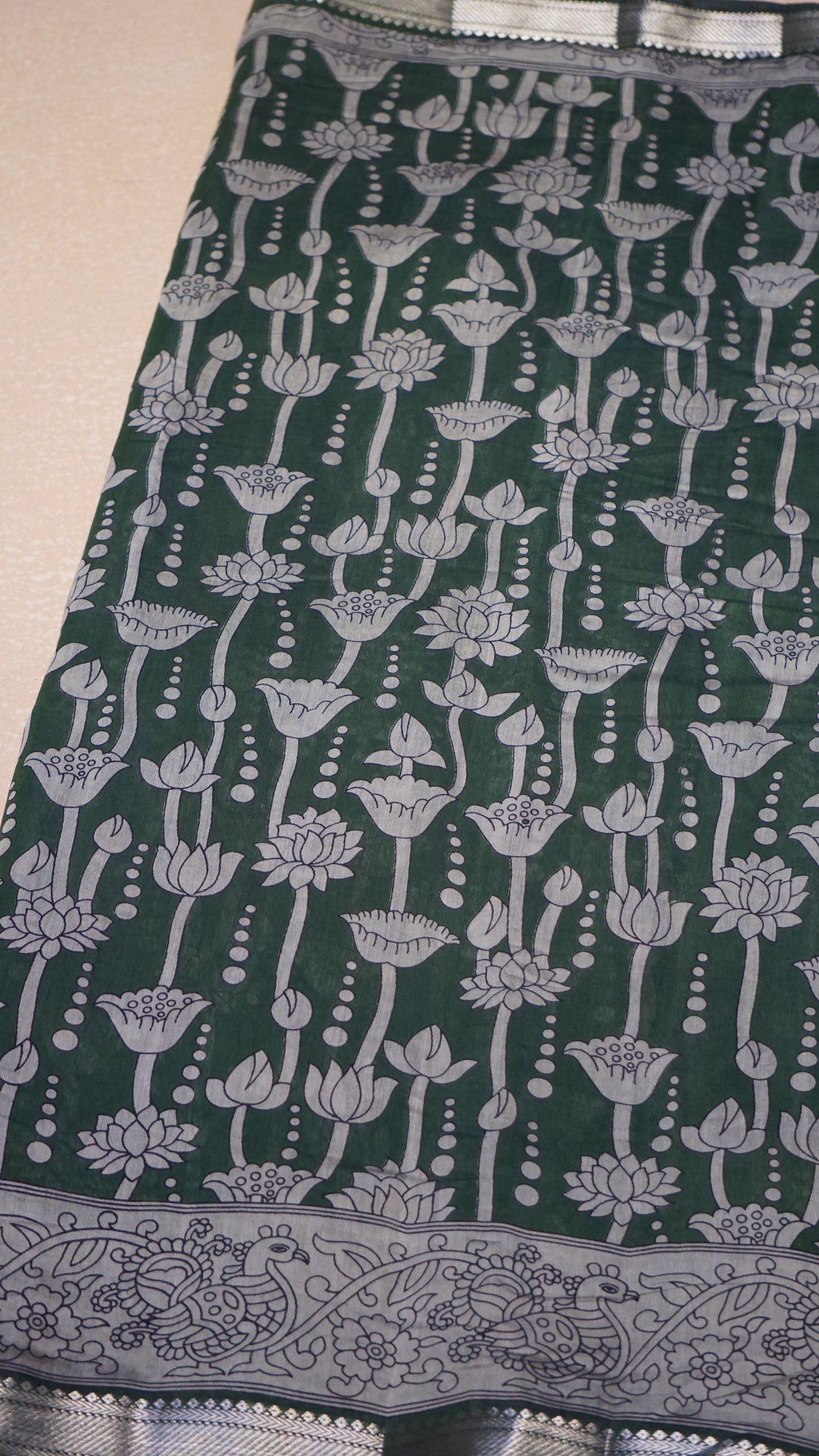 Malai Cotton Saree Pichwai Print Green