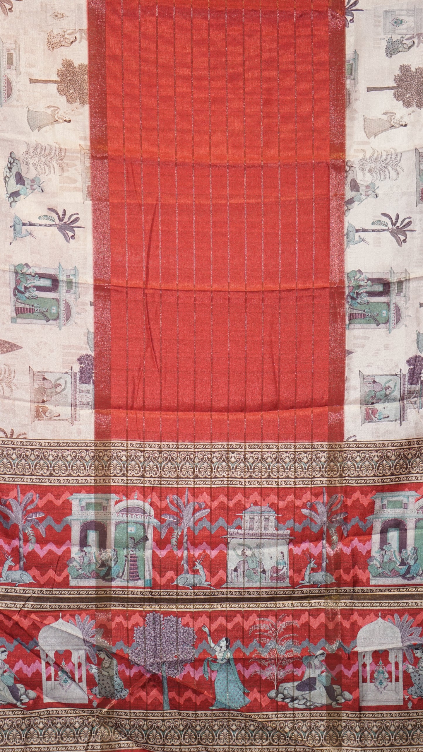 Semi Printed Silk Saree - Red