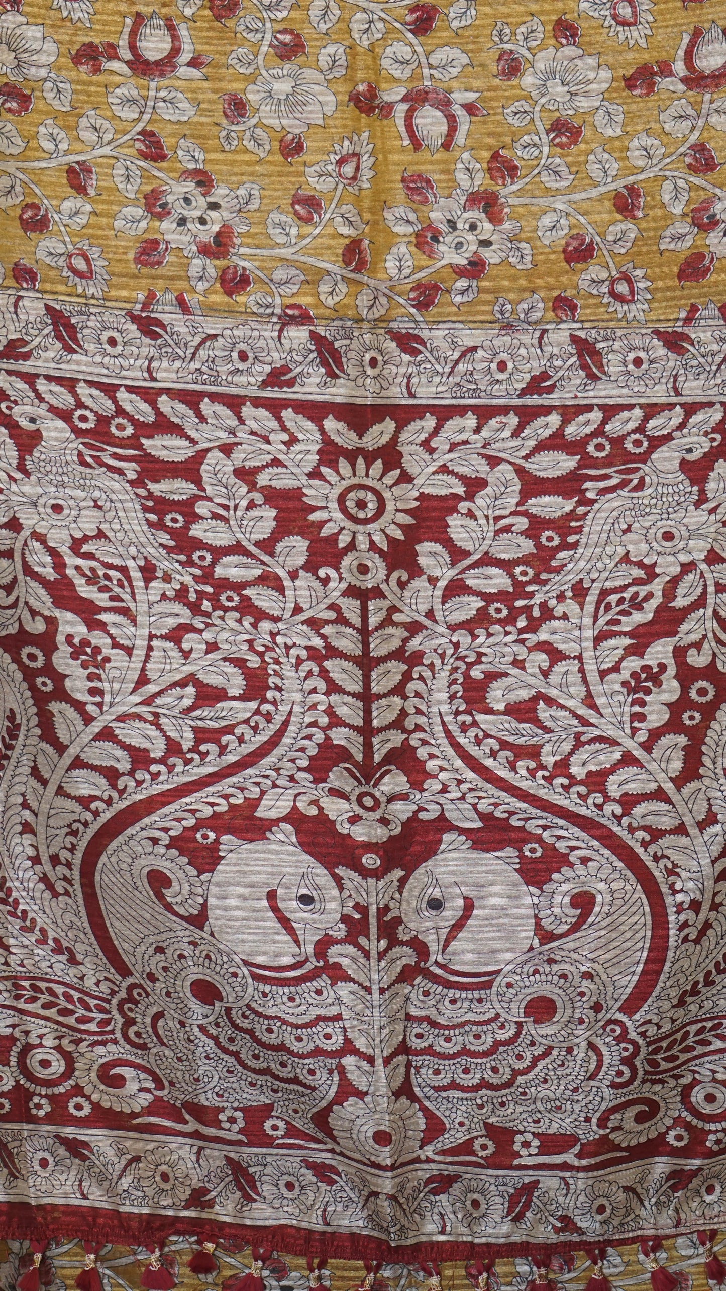 Jute Cotton Saree Kalamkari Print - Mustard